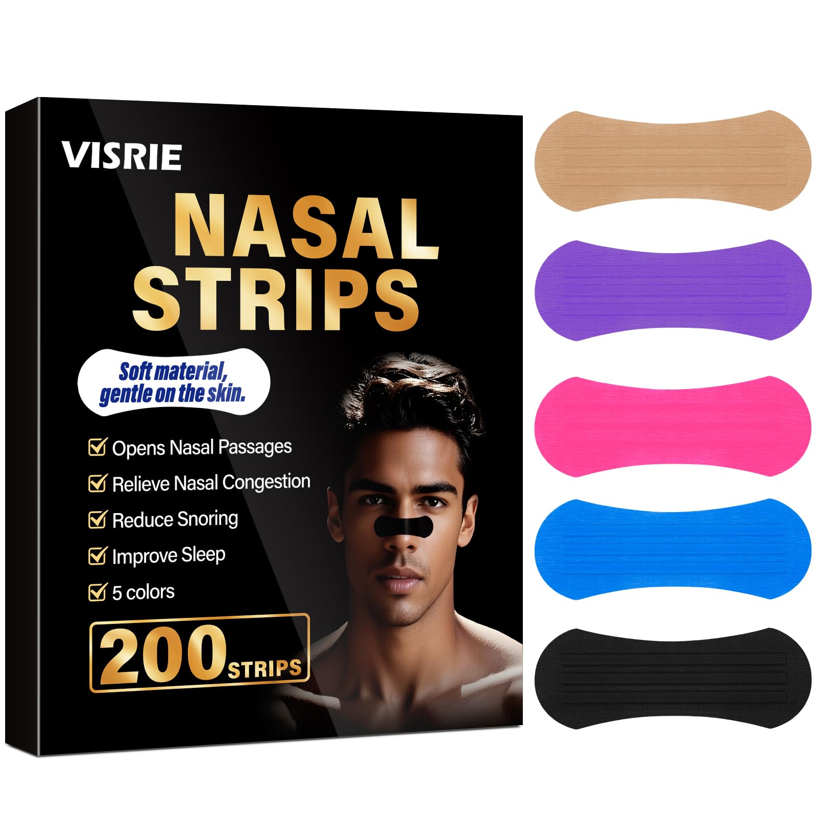 200 Pcs Nasal Strips Extra Wide Nose Strips for Breathing Adhesive Strip Oil-Proof Boost Breathing for Sleep Snoring