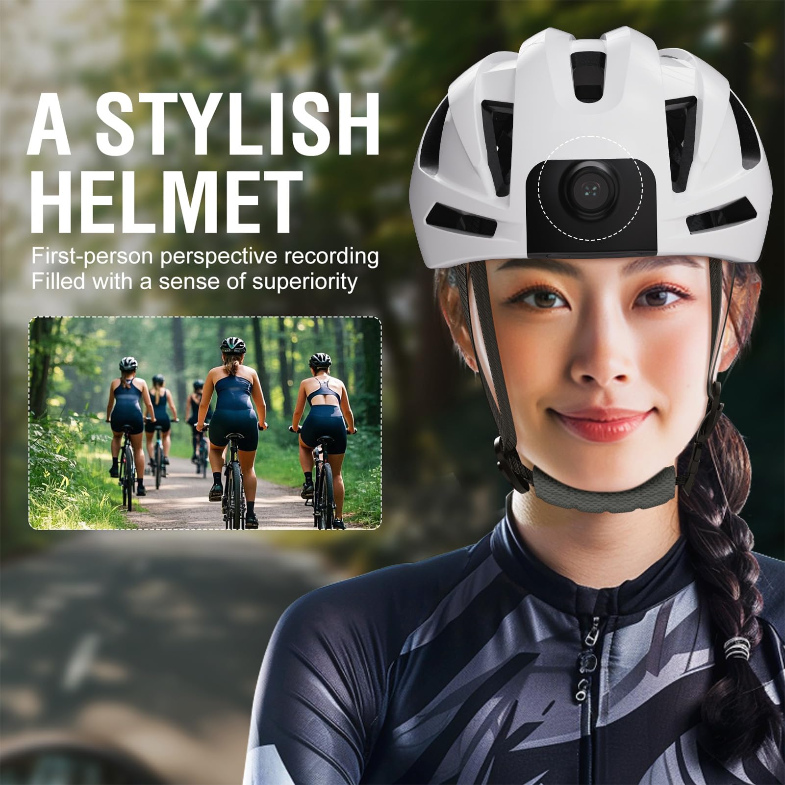 Luocute Casco de Bicicleta Inteligente, BT Habilitado con Cámara 1080P, Luces Intermitentes, Altavoces y Micrófono Integrados, para Adultos, Hombres y Mujeres, Seguridad en Ciclismo