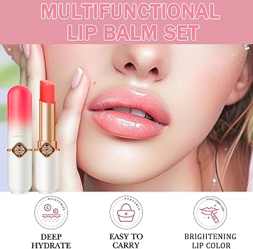 6 Pack Fruit Lip Balm Set, Color Changing Jelly Lipstick with Aloe Vera, Strawberry, Blueberry, Avocado, Peach & Grape, Long-Lasting Moisturizer Makeup for Lips (6PCS)