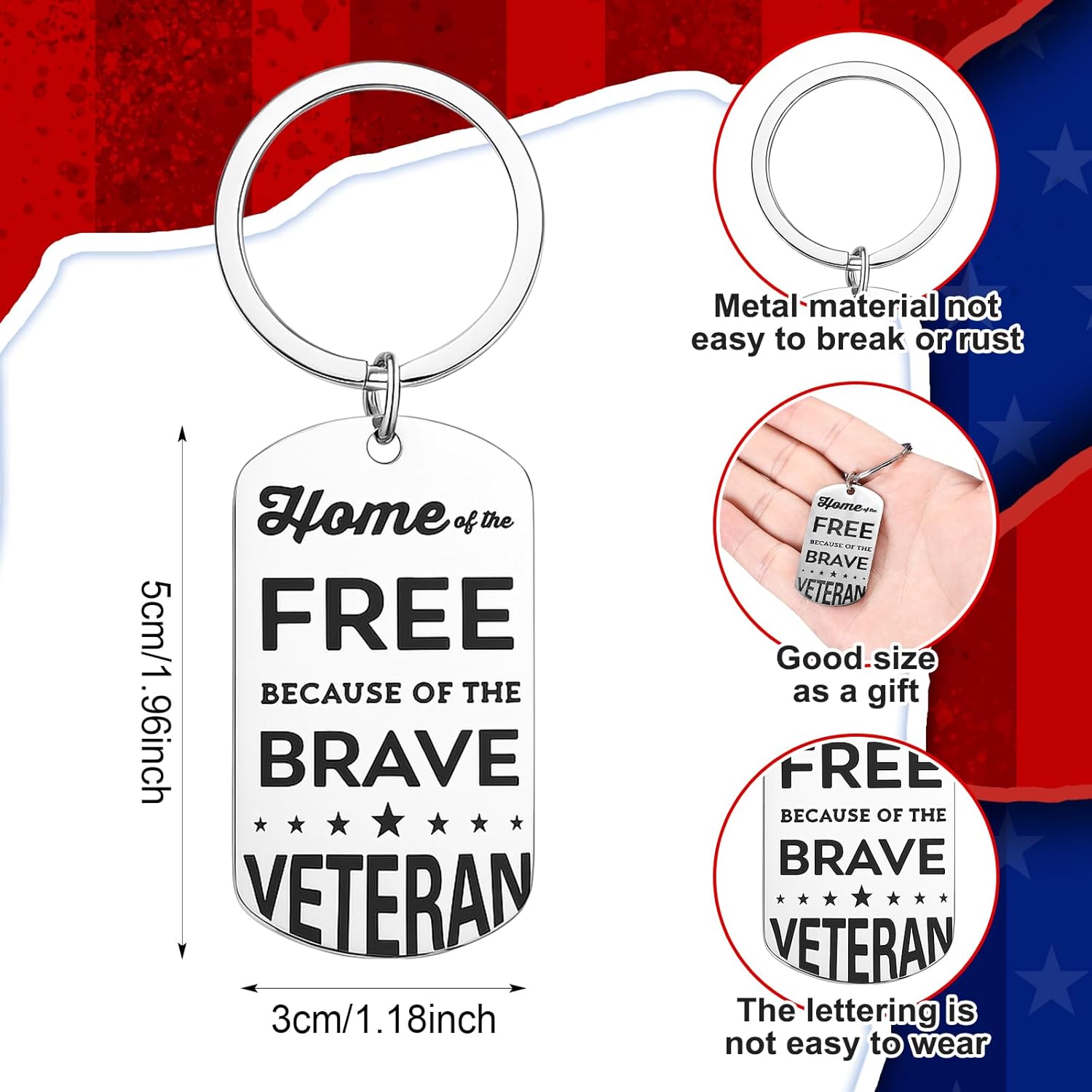 Patelai Christmas Gifts for Men Veterans, 20oz Patriotic Military Tumbler Set with Keychain & Poppy Pin, USA Flag Gifts for Dad Grandpa Husband, Stocking Stuffers for Army Navy Air Force Soldiers - Image 3