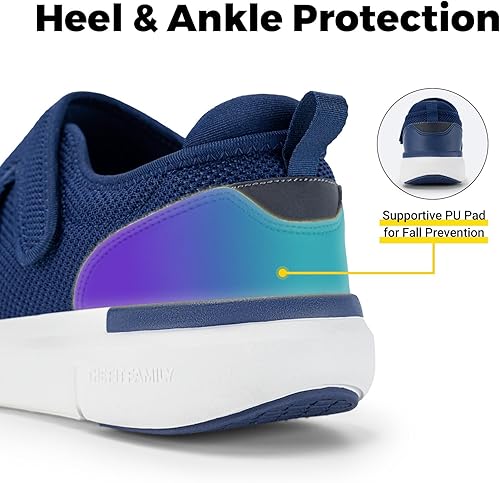 Miniatura 21 de FitVille Zapatos para diabéticos para hombre, de ancho extra ancho, ortopédico, sin cordones, con cierre ajustable, con soporte de arco, Negro,Azul