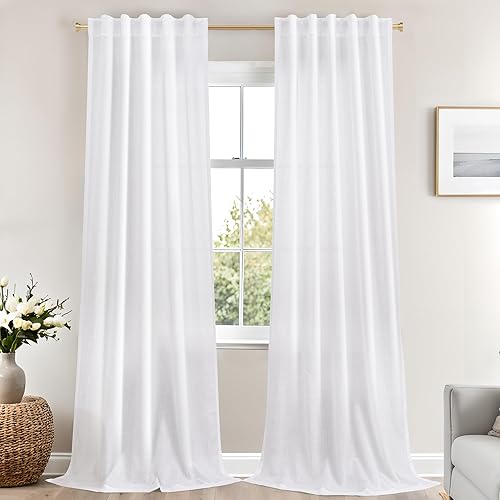 Miniatura 42 de Mrs.Naturall Cortinas transparentes verde esmeralda oscuro, cortinas de lino verde bosque para sala de estar, 63 pulgadas de largo, cortinas verdes