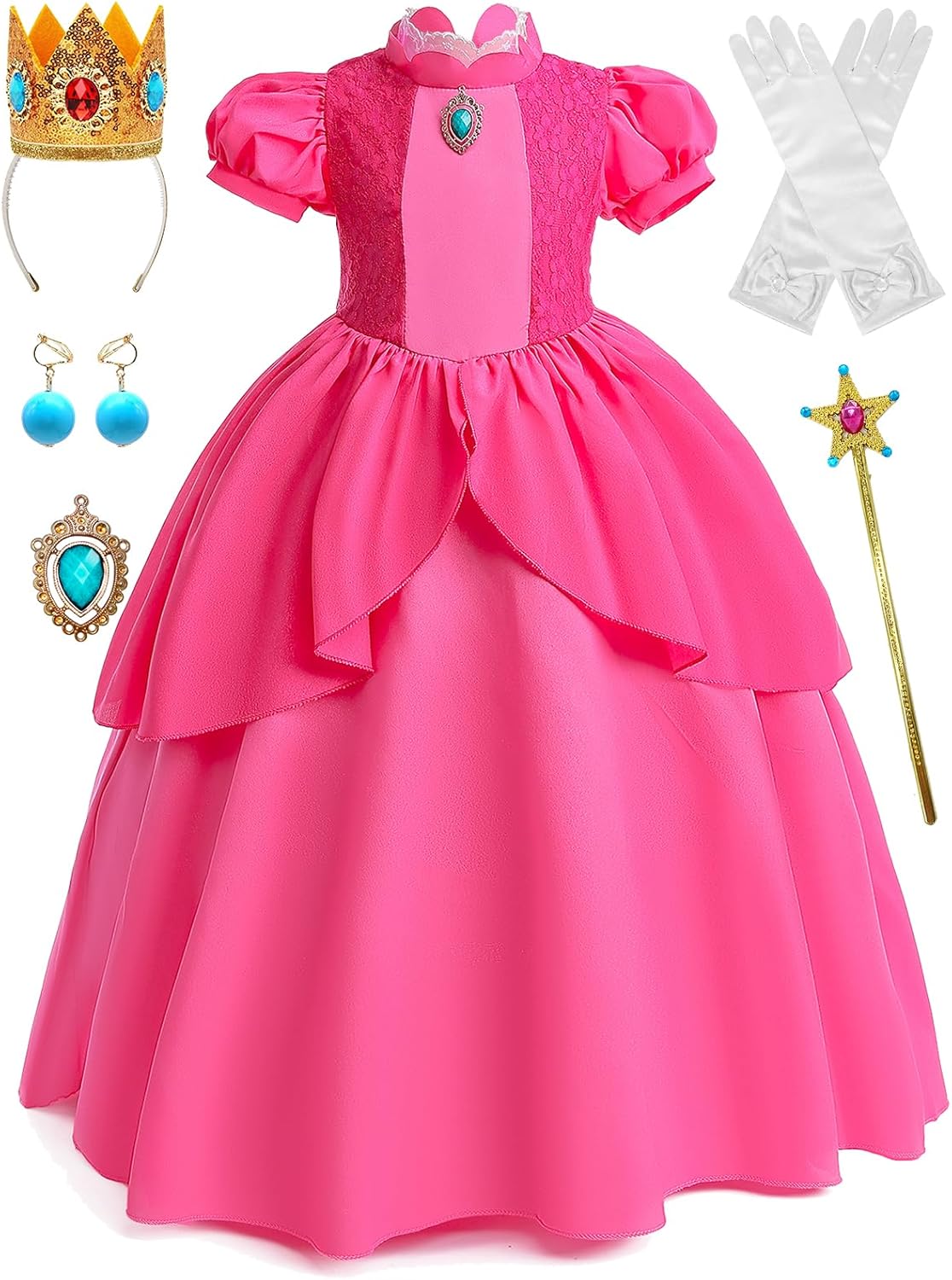 Pink Princess Costume for Girls Cosplay Pink for Halloween Birthday Party Dress Up 3-12Y