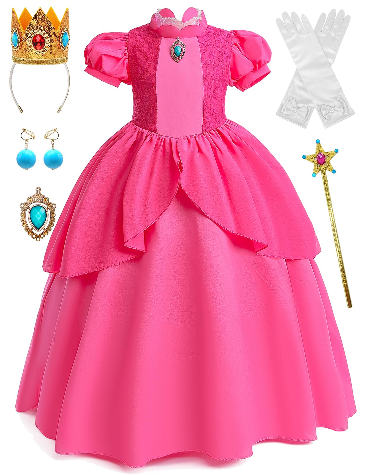 Sabbenia Pink Princess Costume for Girls Cosplay Pink for Halloween Birthday Party Dress Up 3-12Y