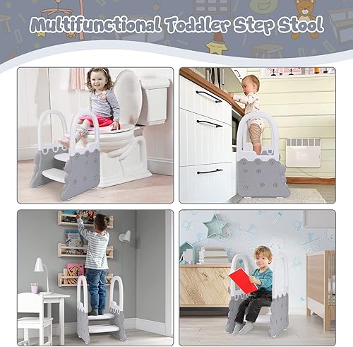 Miniatura 3 de RONIPIC - Taburete de 2 escalones para niños pequeños, taburete antideslizante para encimera de cocina, taburete de inodoro con pasamanos