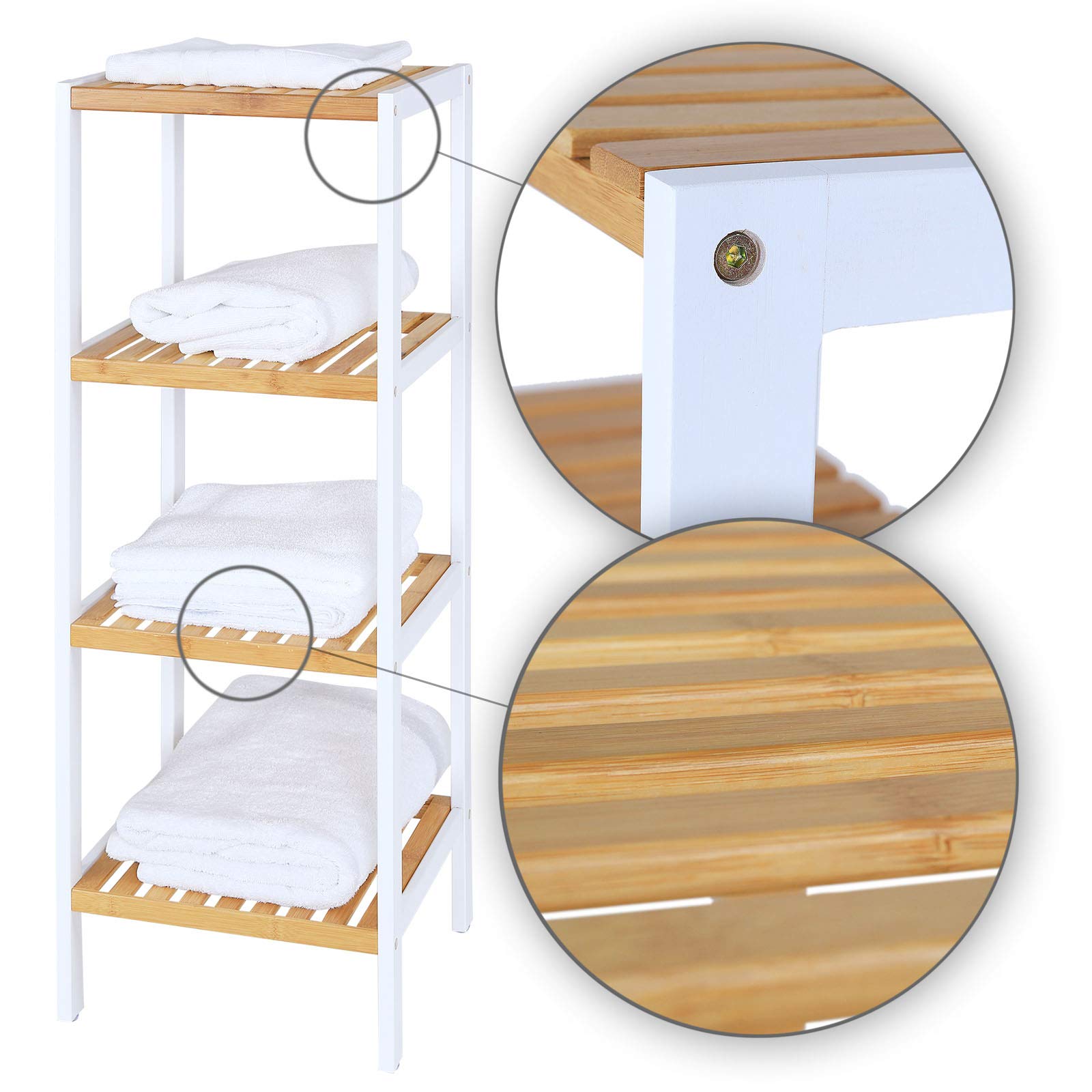 tavora Estantería de Madera con 4 estantes 33x33x98 cm, Natural/Blanco