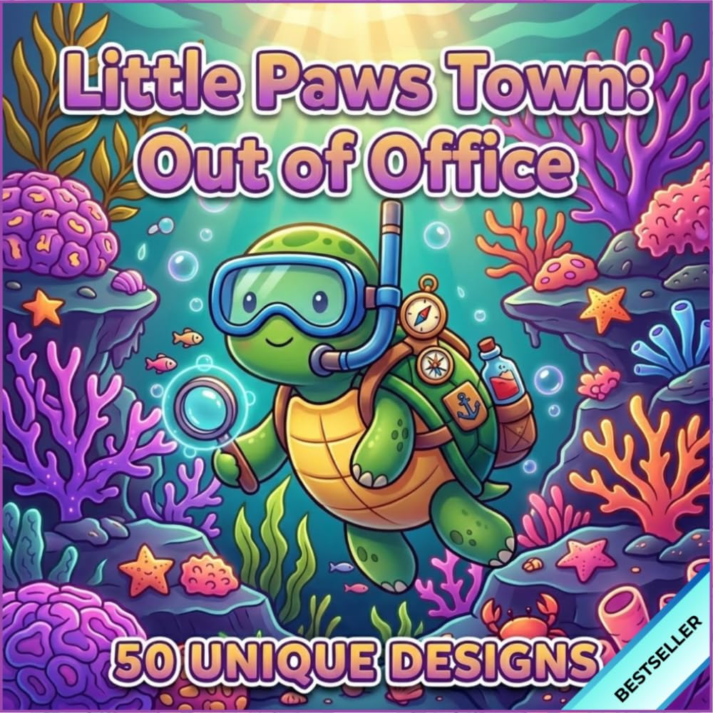 Little Paws Town: Out of Office: Cozy Animal Coloring Book for Adults and Teens - 50 Bold and Easy Designs for Stress Relief and Relaxation - Large Print 8.5" x 8.5"
