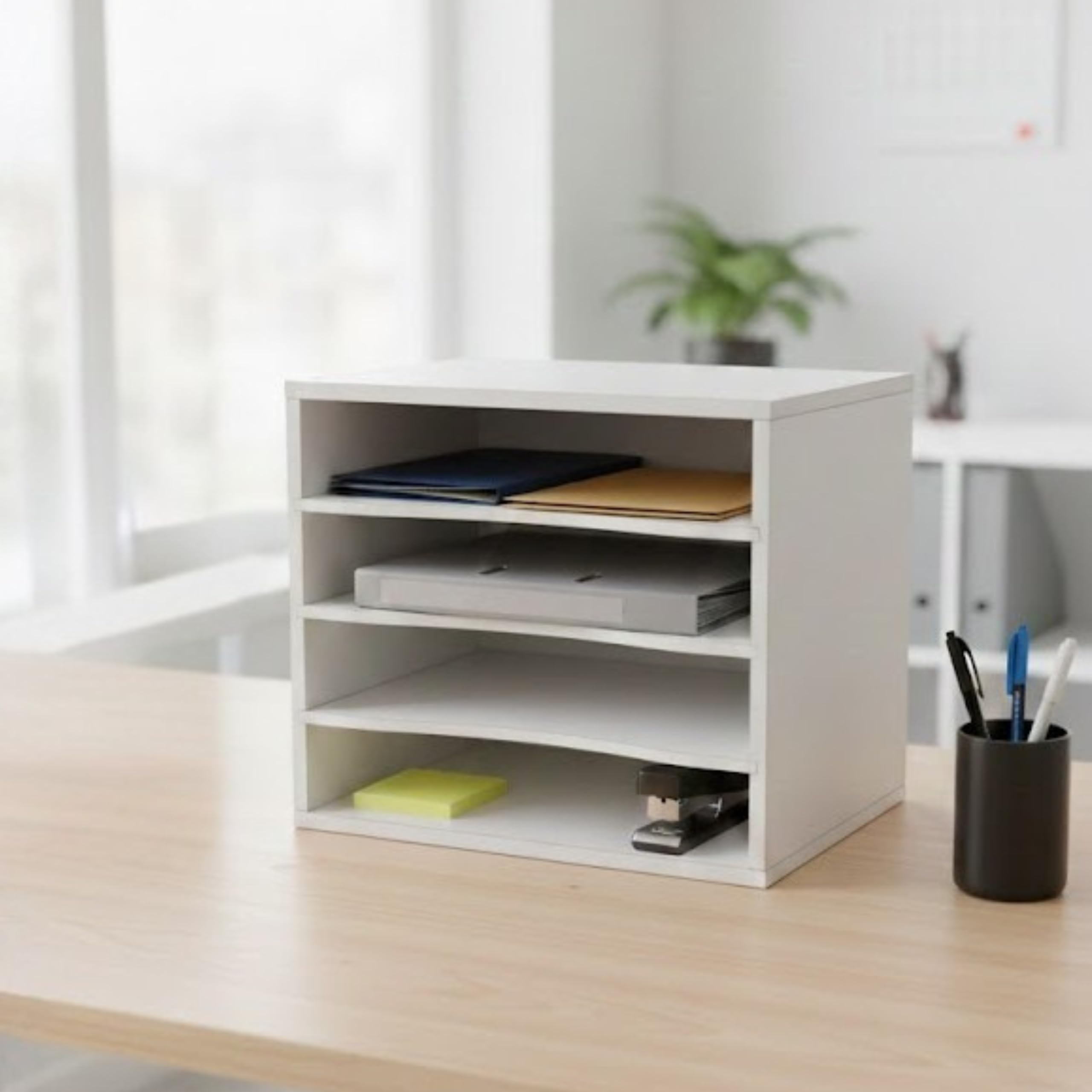 Home Sparkle Wood Desktop Organizer Paper Storage Letter Tray File Sorter for Home Office,White (White)-image-21