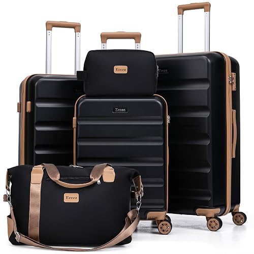 Eeeza Luggage Sets 5 Piece Hard Case Suitcase Set (Black)