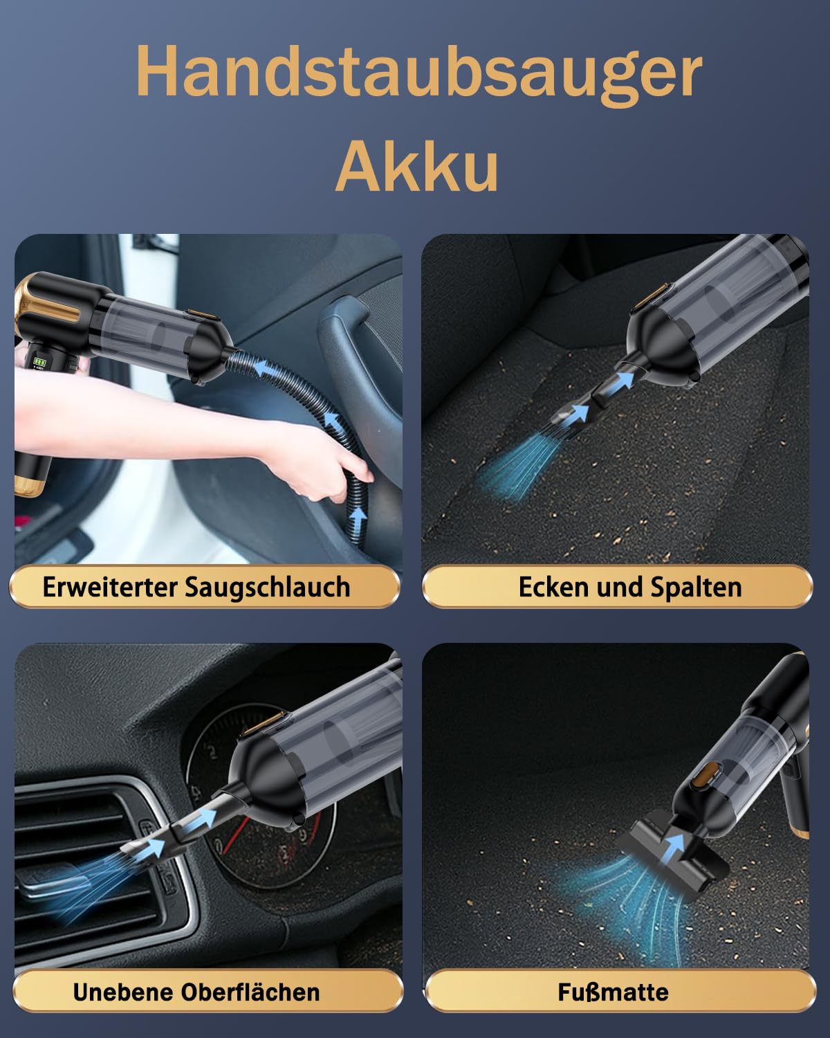 Akku Handstaubsauger Kabellos Mini 27000Pa Für Auto | Autostaubsauger, 220000 U/min, Aufladbar Tragbar, Elektrische Staubgebläse, Für Auto, Küche, PC, Sofa, Büro
