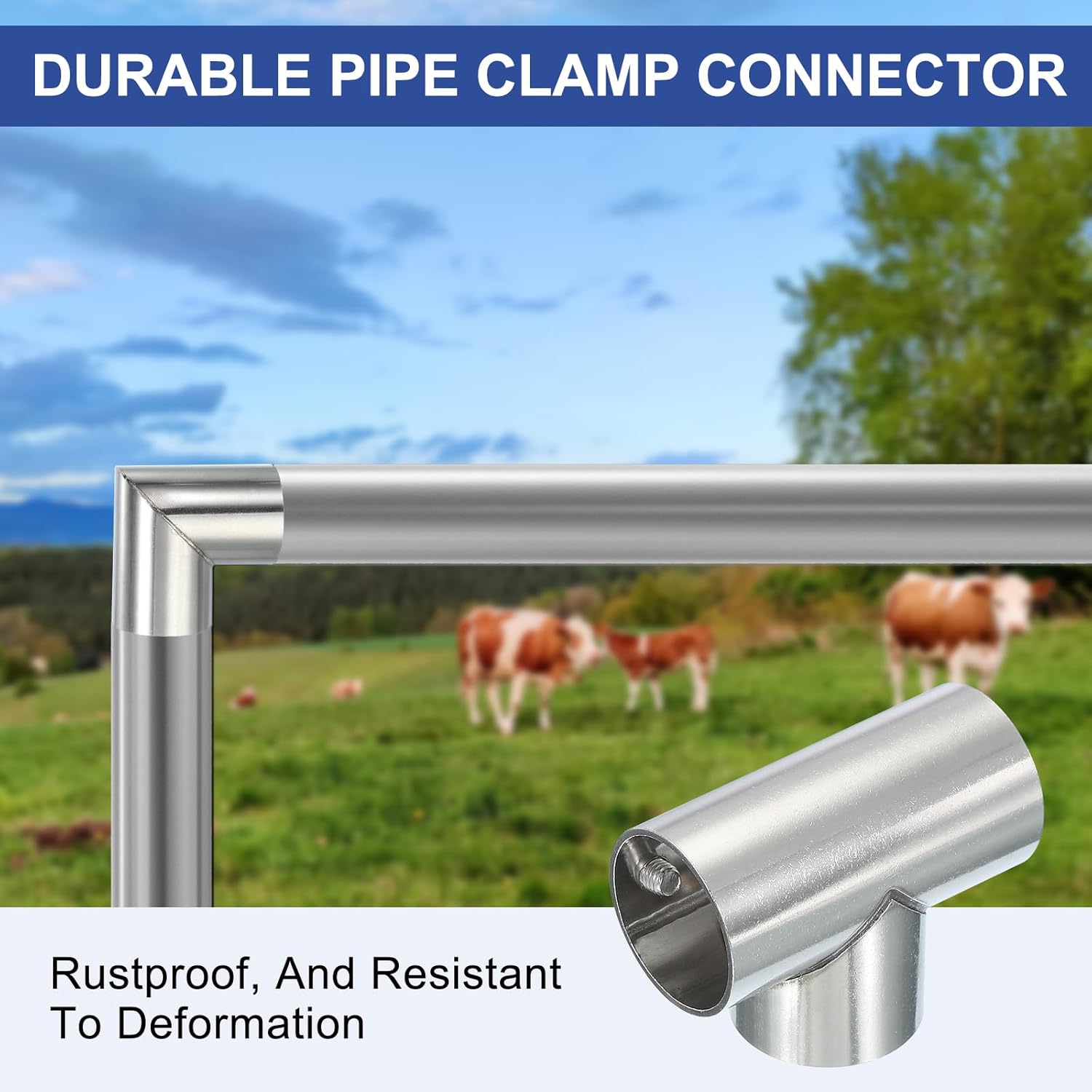 PATIKIL 1" 3 Way Pipe Clamp Connector, 2 Pcs Stainless Steel t Shape Chain Link Fence Clamps for Coat Racks Store Shelves Bracket Rail Project Pipe Connectors, Silver
