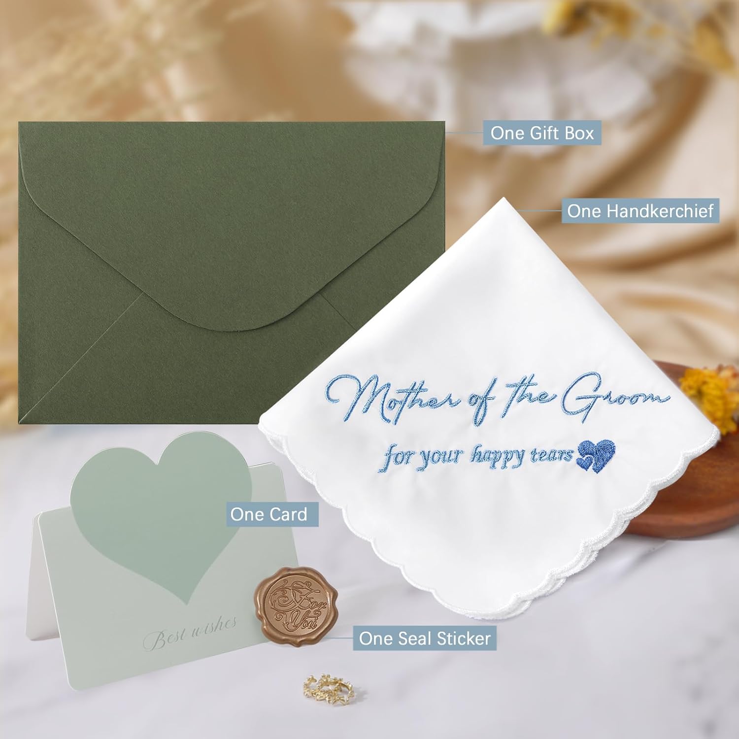 Wedding Handkerchief Something Blue for Bride, Mother Father of the Brides Groom Gifts, Embroidered Happy Tears Cotton Hanky - Image 8