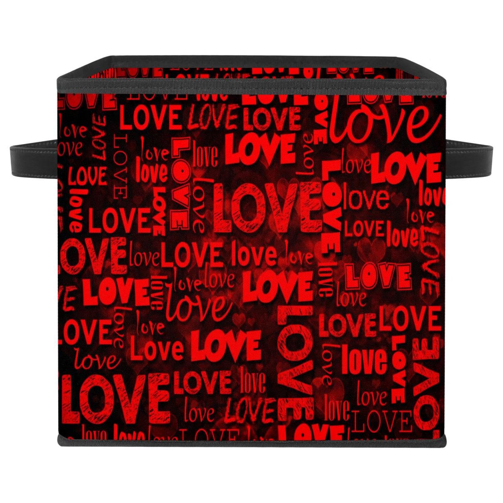 Boîte de rangement avec poignées et motif Love rouge