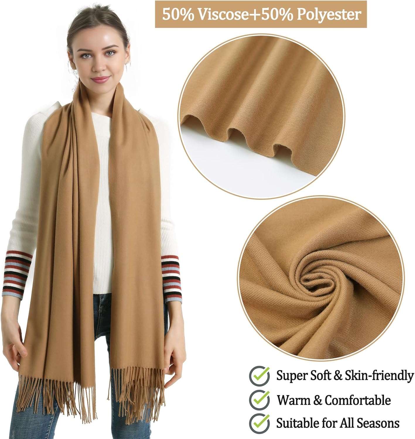 Pashmina Scarf and Shawl - Soft Women Pashminas Wrap for Wedding Evening Party dresses - Image 2