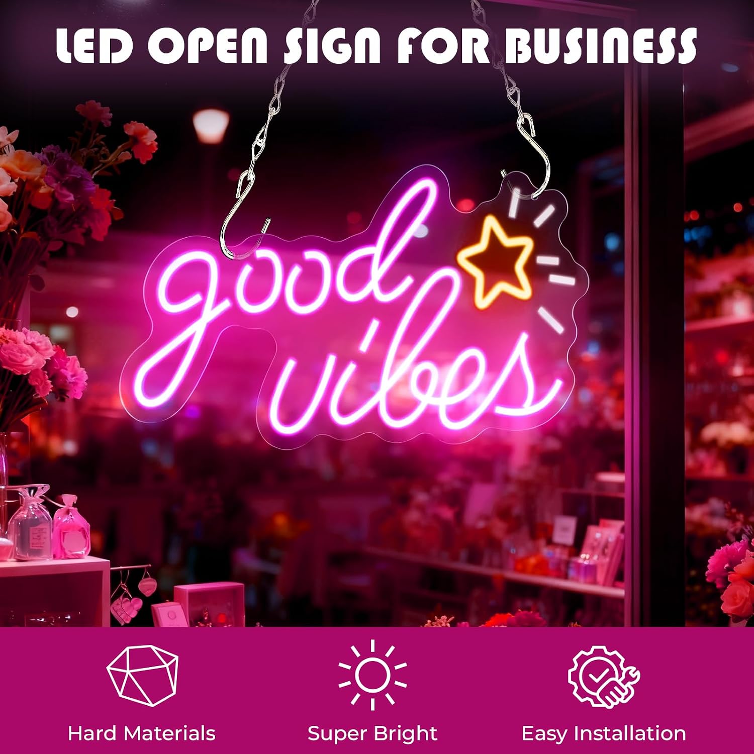 Good Vibes LED Neon Sign, 16 x 8.6 Inches, USB Powered image 2