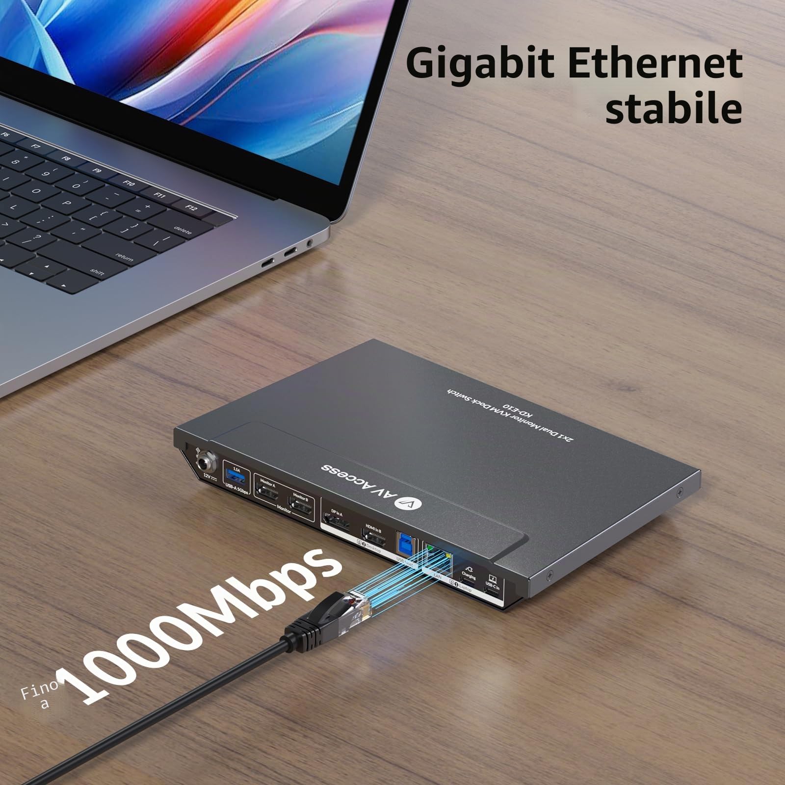AV Access Docking station, switch KVM per laptop e desktop | 100W di ricarica, 4K@60Hz Dual Monitor HDMI, 3xUSB 3.0, USB-C, 1G Ethernet, supporto EDID, SD, audio AUX da 3,5 mm