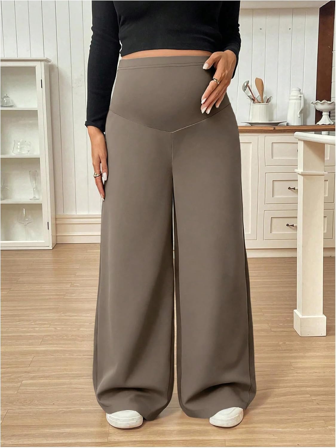 SHENHE Women's Maternity Wide Leg Pants Over The Belly Work Pants Pregnancy Casual Trousers - Image 3