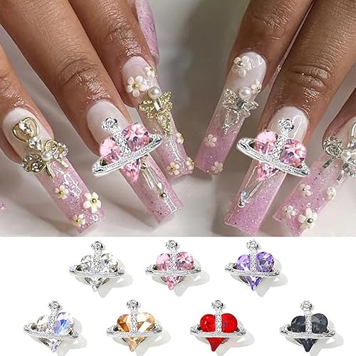 Miniatura 2 de Joyas de uñas de cristal de corazón brillante con diamantes de imitación en forma de corazón, accesorios de arte de uñas de bricolaje (14 unidades)