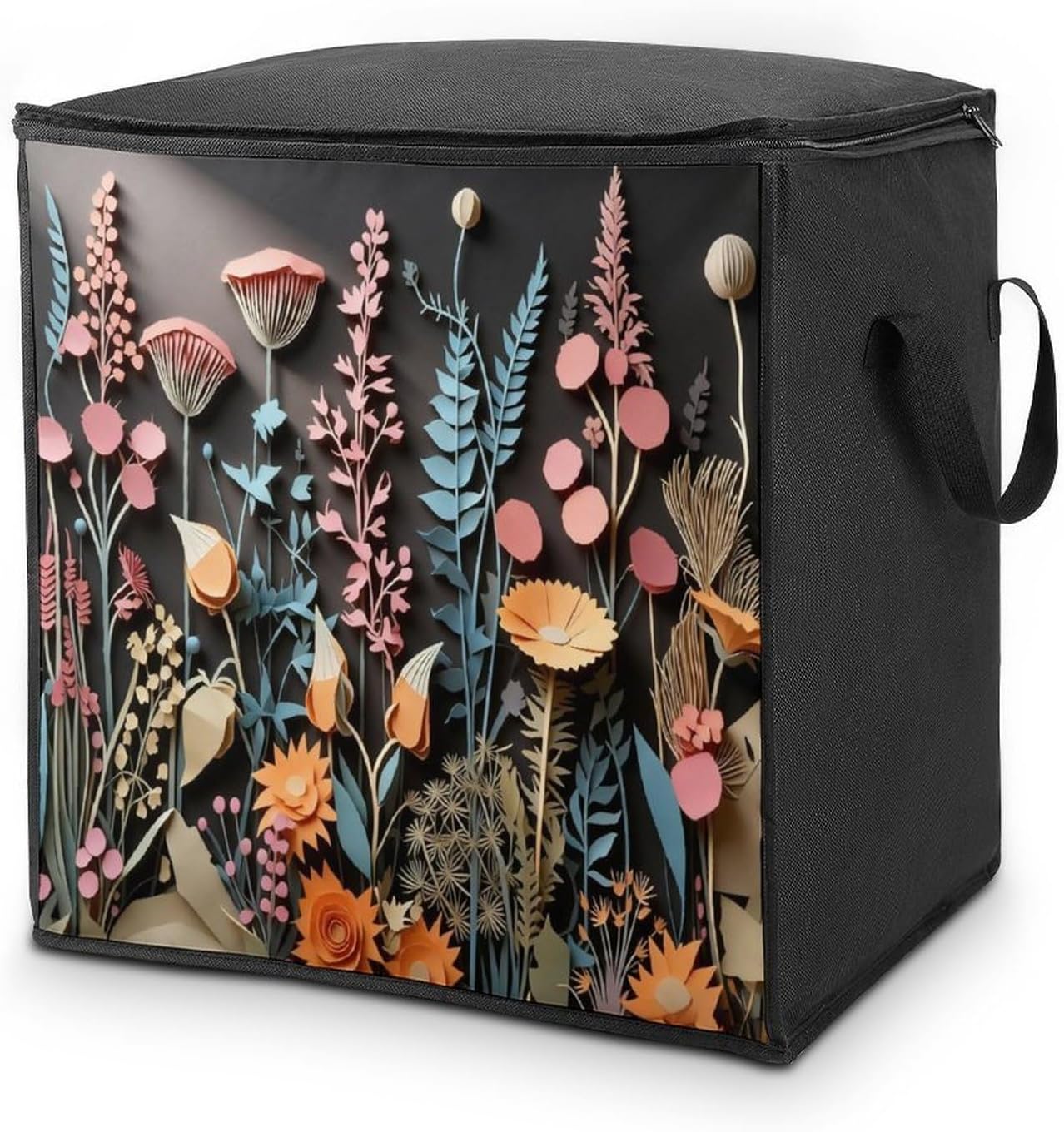 Harmonious Paper Flowers Comforter Storage Bag Moving Bag | Clothes Storage Bins-70L,Moving Bag With Dual Handles For Easy Carrying, Zipper Design Durability for Home,Bedroom,Closet