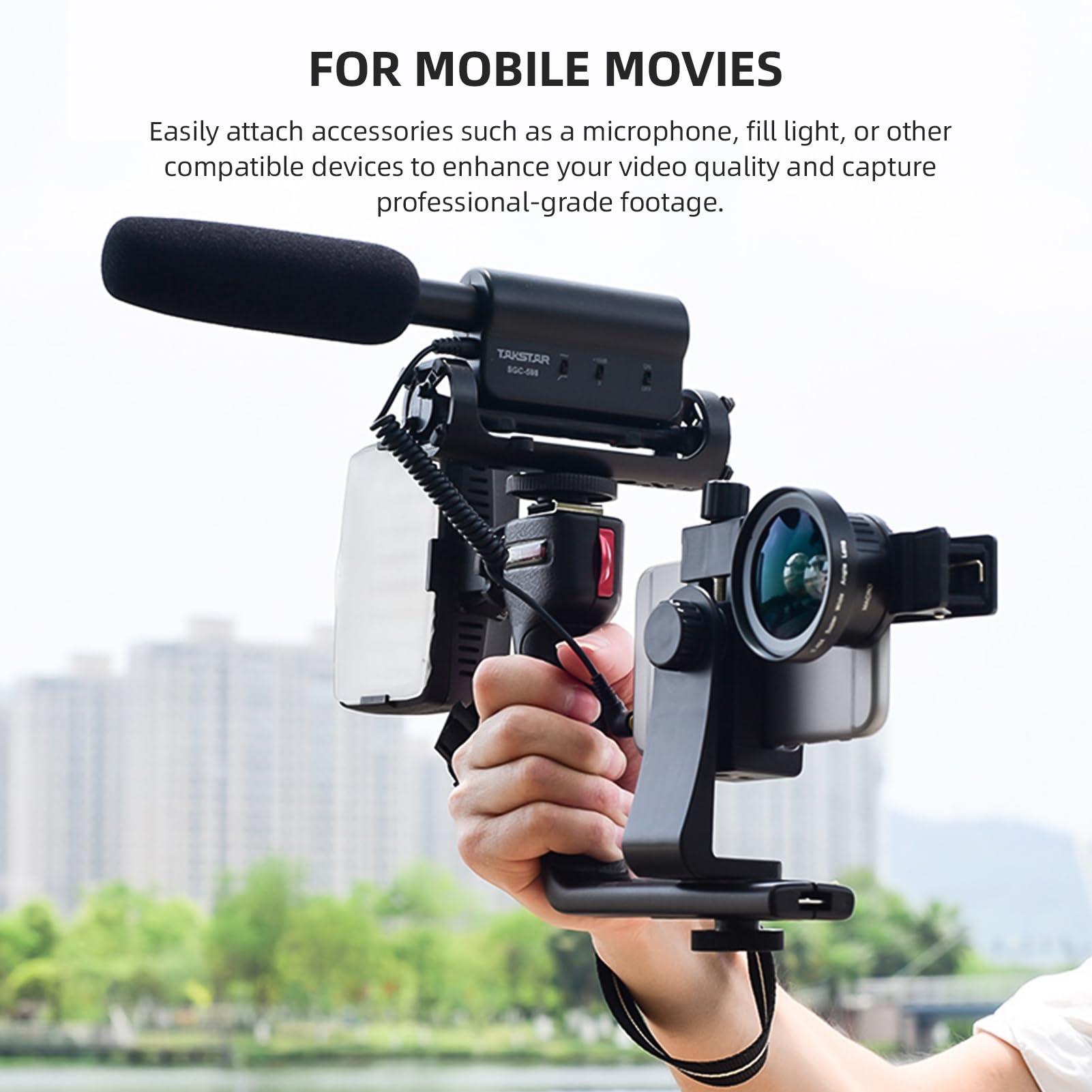 HUIOP Uchwyt na telefon komórkowy uchwyt na telefon komórkowy przenośny stabilizator platformy wideo, w tym obiektyw makro + klips na telefon + uchwyt na telefon z dwoma uchwytami gr