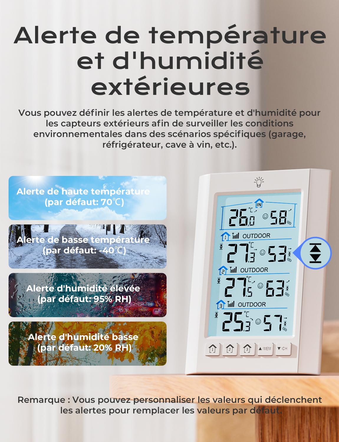 Station Meteo Interieur Exterieur Sans Fil LIORQUE Thermometre Hygrometre avec 3 capteurs LCD Portee Transmission 100m