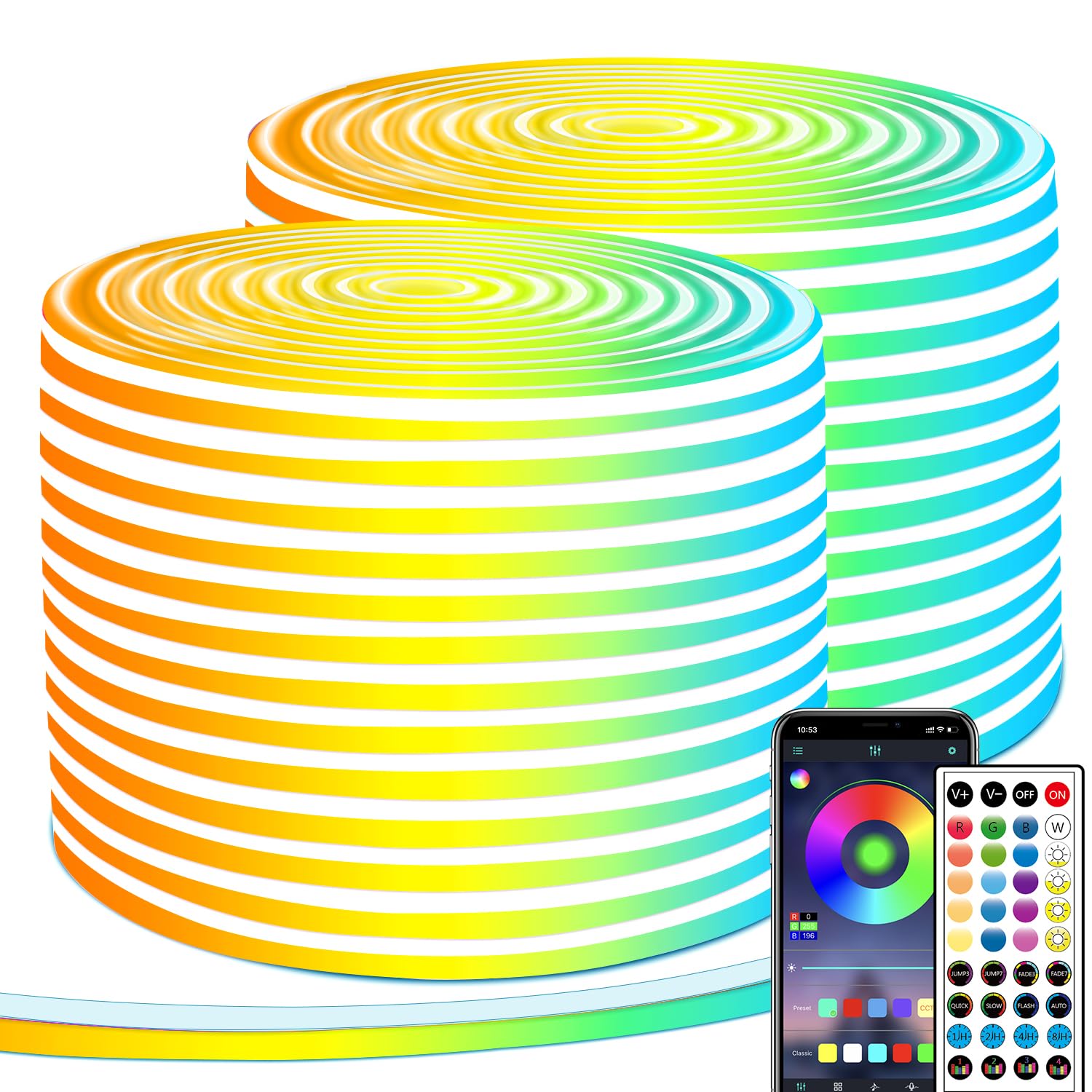 segrass Neon Led Rope strip, 40M RGB LED Strip, App Control/IR Remote, Outdoor IP65 Waterproof, Music Syncing, Flexible DIY Design LED strip für Schlafzimmer, Gaming, Party, Weihnachtsdekoration