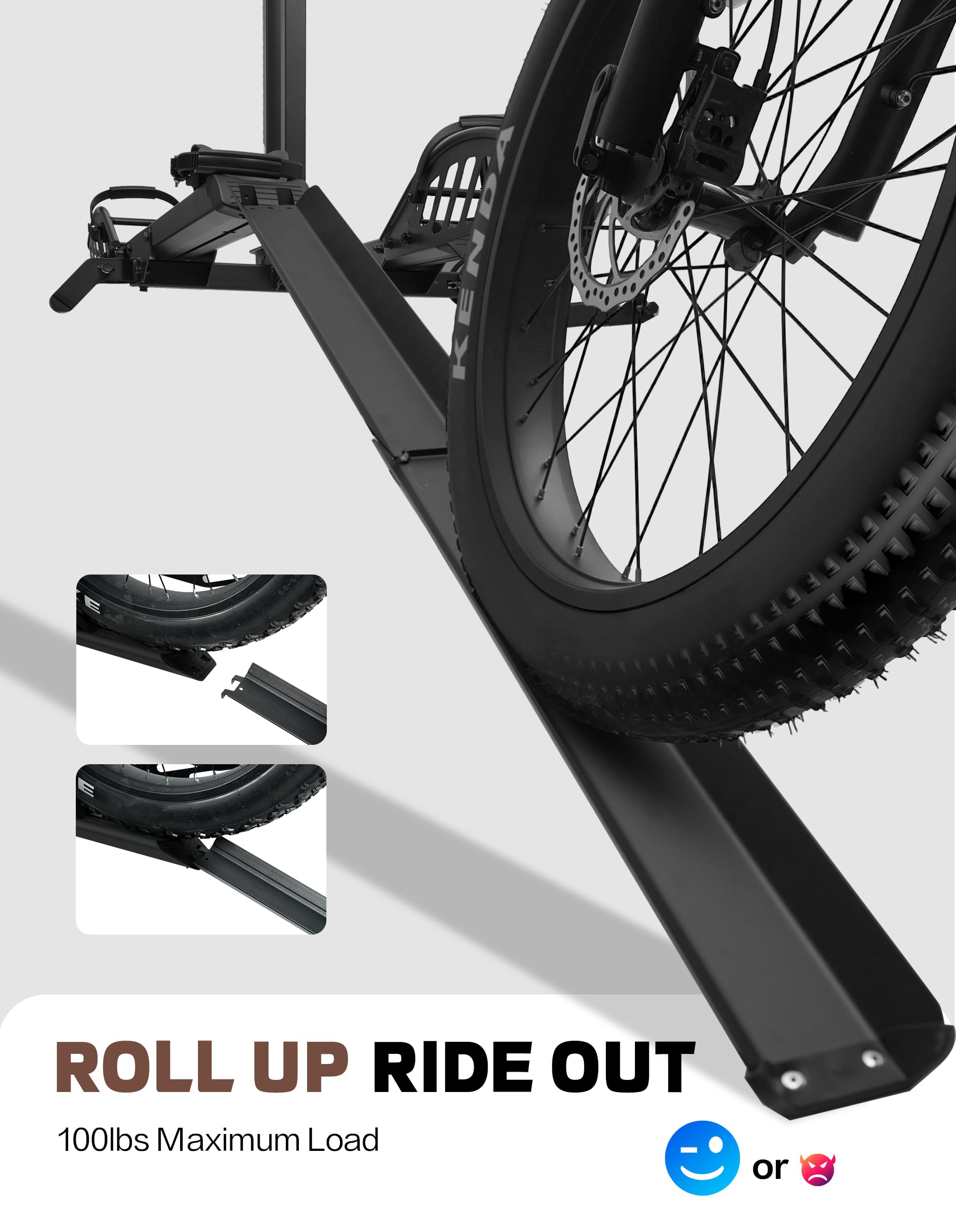 E-Bike Rack with Ramp, Hitch 2 Bike Rack, 200 lbs Capacity Electric Bike Carrier, Foldable Platform Mount for Cars, Trucks, SUVs, Minivans, Up to 5-Inch Fat Tire for 2'' Receiver