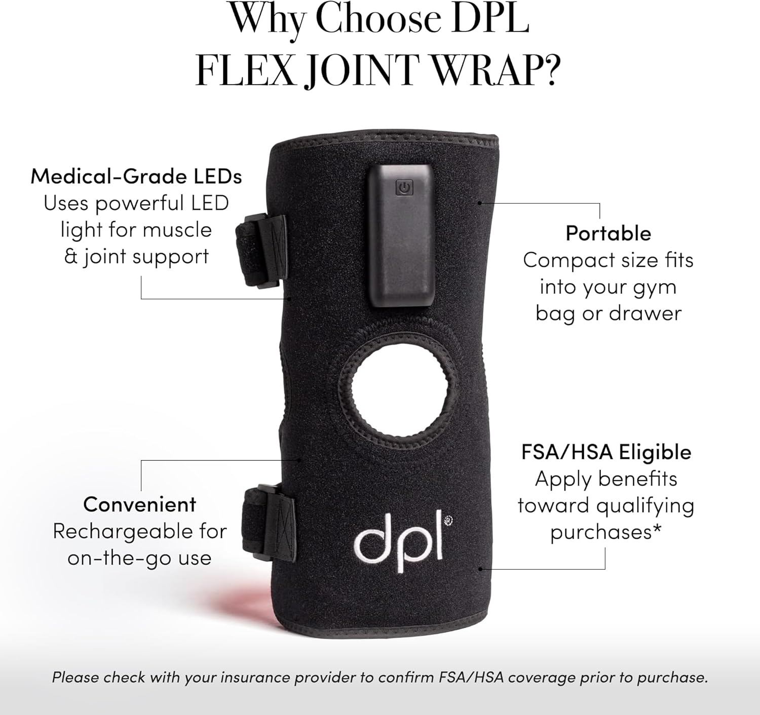 dpl Flex Joint Wrap, Infrared & Red Light Therapy Wrap, LED Light Therapy Products for Joint and Muscle Comfort & Circulation Support, Adjustable Infrared Wrap for Knees, Elbows, Shoulders & Ankles