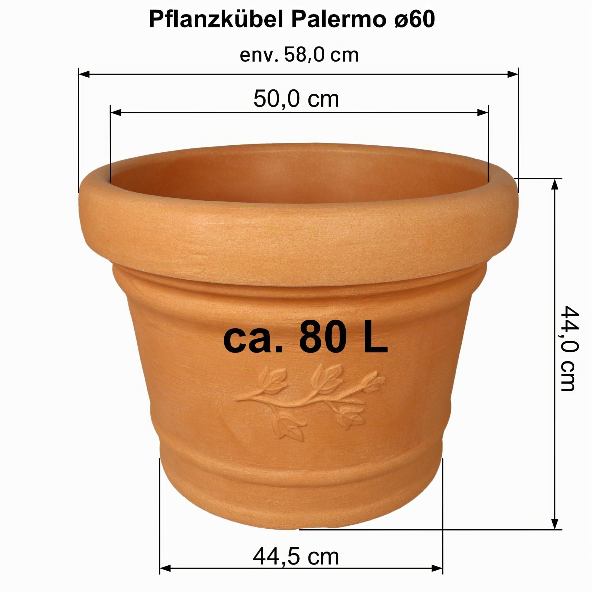 MePla Palermo - Pot de fleurs rond résistant aux intempéries et UV - Ø60 cm - Terre cuite