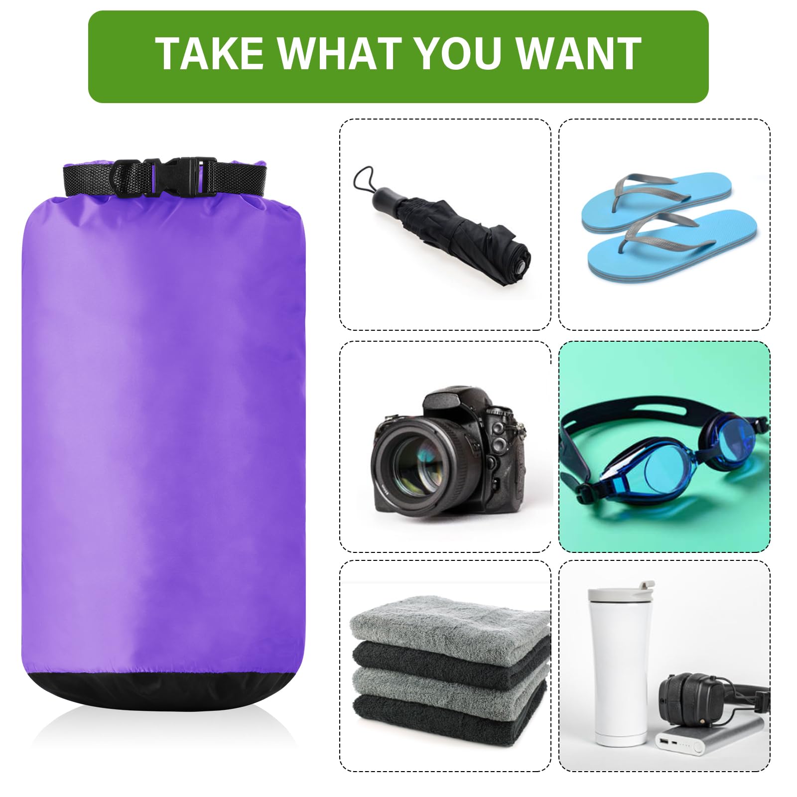 6 bolsas impermeables ligeras para exteriores, 35 L, 20 L, 15 L, 10 L, 5 L, 3 L, bolsa impermeable para barco, kayak, mochilero, senderismo, camping, rafting (color fluorescente)