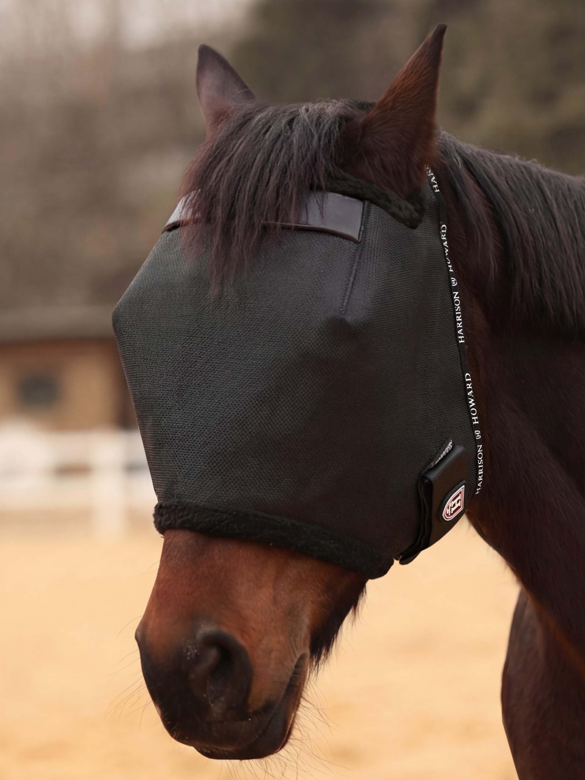 Harrison Howard Maschera antimosche rinforzata con supporto per sopracciglia in PVC, con specchio, spazio per gli occhi, protezione UV, nero, S