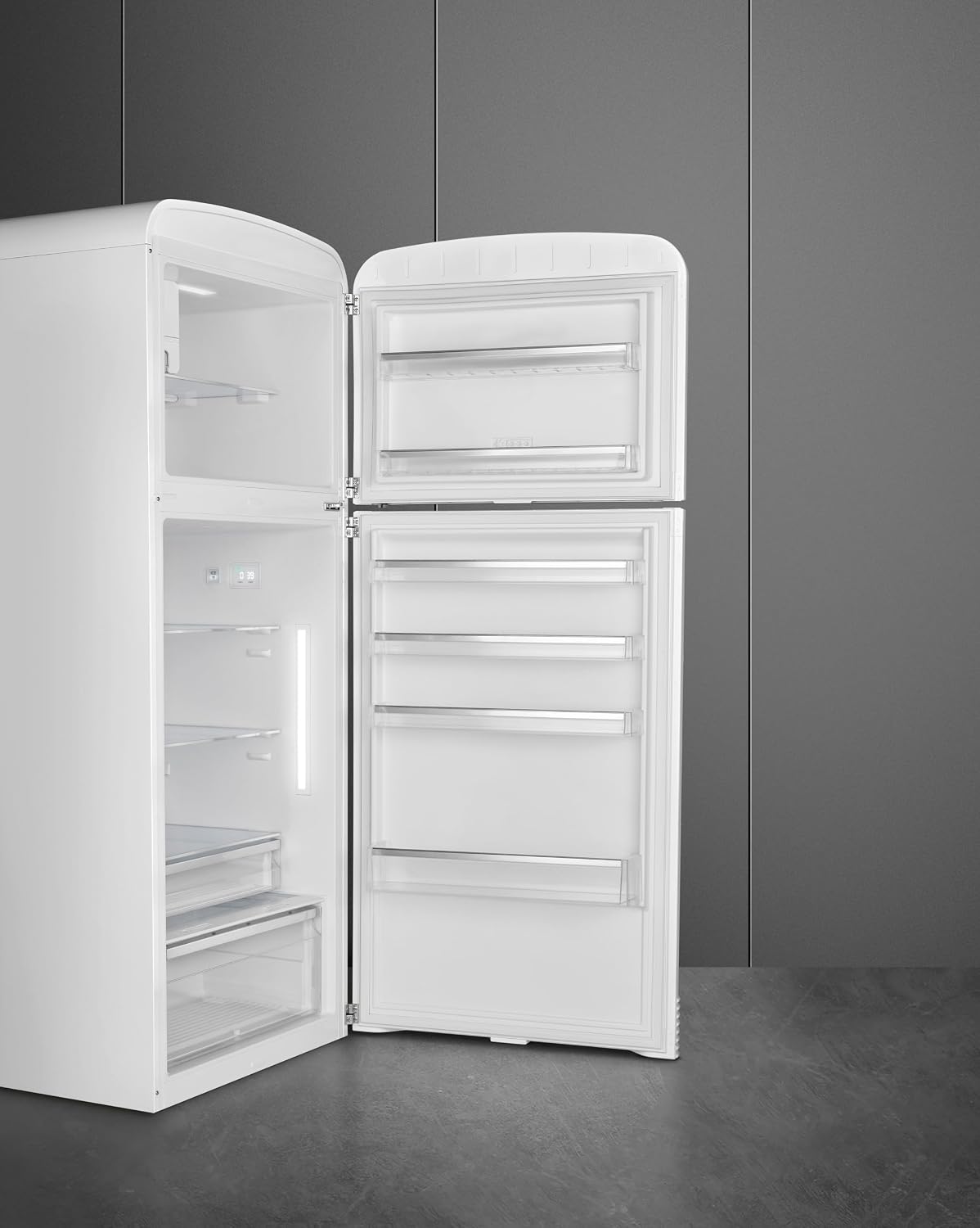 Smeg FAB50 Retro Style Refrigerator – 19.28 cu. ft. Freestanding Fridge-Freezer, Dual Cooling, No-Frost, Adjustable Glass Shelves, Chrome Handle – White – Made in Italy