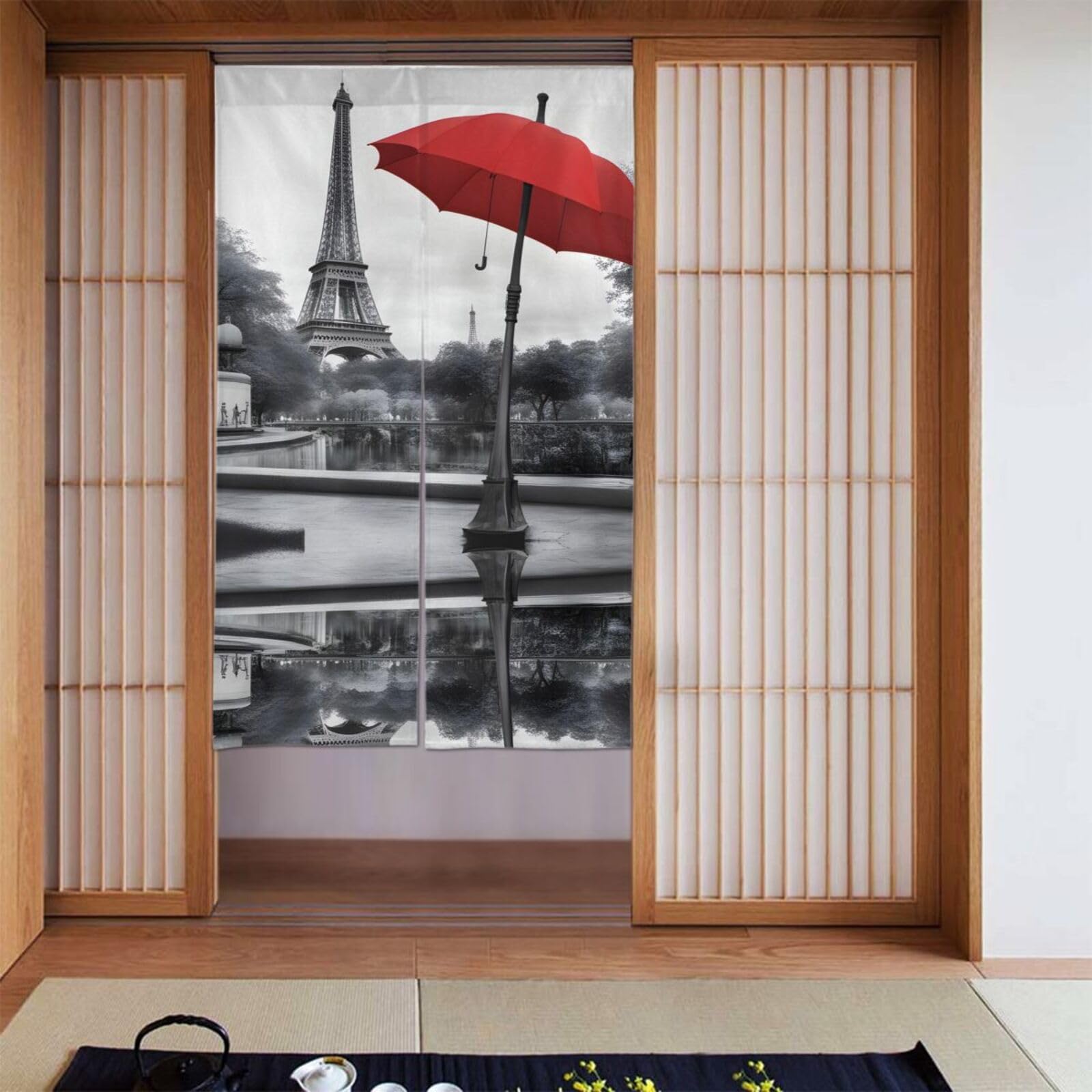 Rideaux Tour Eiffel WHJSSF rideau de porte imprimé parapluie rouge