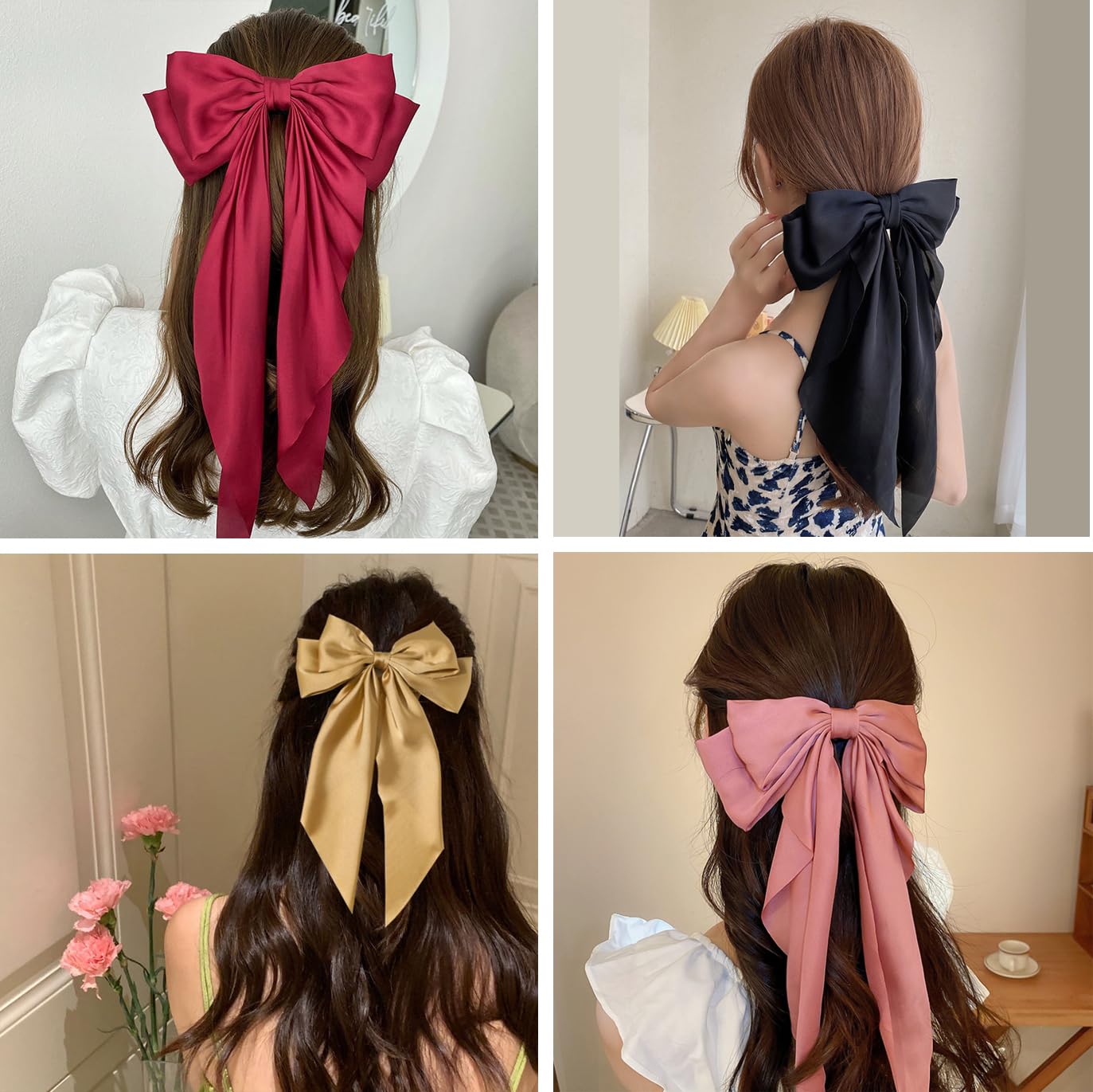 BetterJonny Hair Clips, 6Pcs Big Bow Barrettes Satin Hair Clip with Long Silky Bows for Girls Women, Adult Teens Hair Accessories image 5