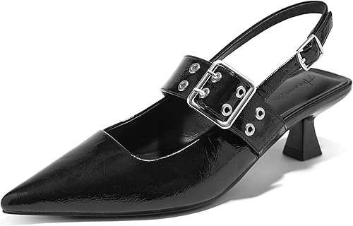 Arromic Kitten Heels for Women Pointed Toe Pumps Mary Jane Low Heel Slingback He