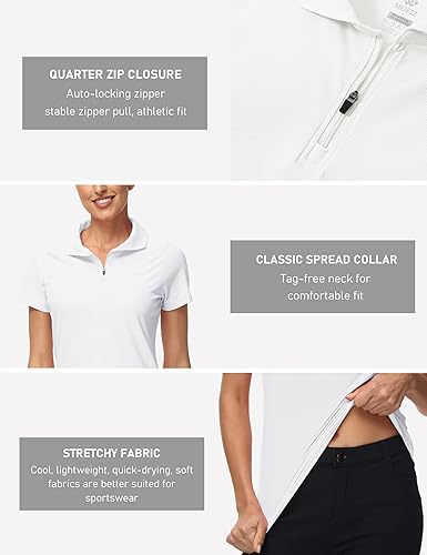 Vista 5 de MoFiz Polo de golf para mujer, manga corta, UPF 50+, cuello con cremallera de 14, camiseta deportiva ligera de secado rápido