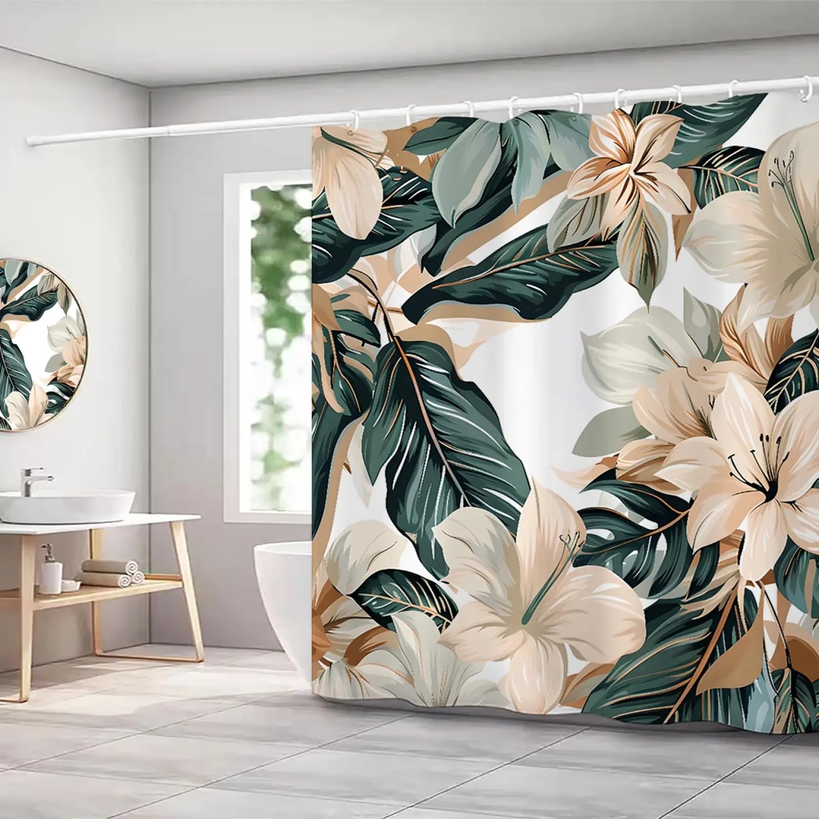 Rideau de douche épais anti-éclaboussures en tissu polyester feuilles exotiques
