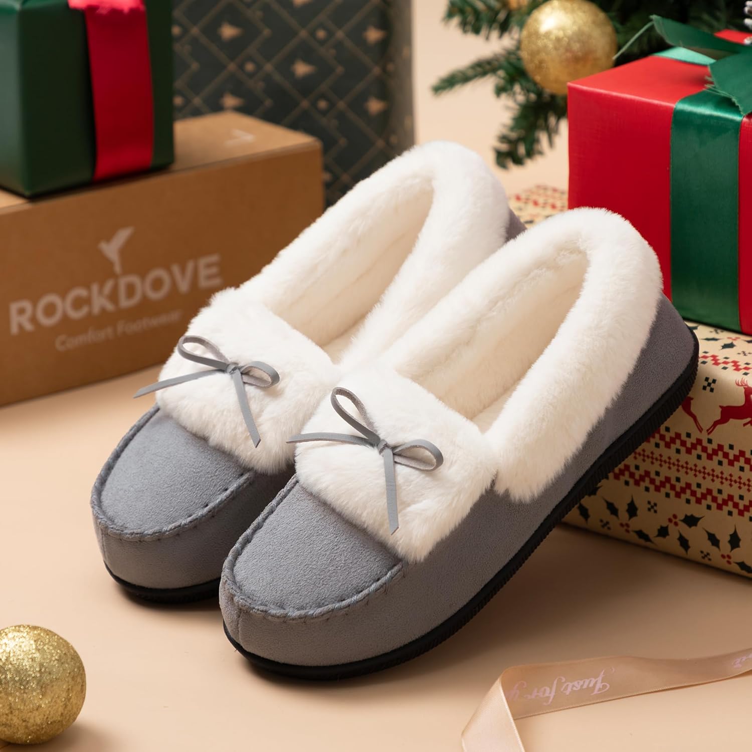RockDove Women's Faux Fur Lined Micro Suede Moccasin Slipper - Image 3
