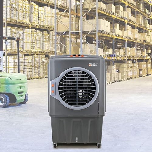Mason & Deck ME2MOGO, potente enfriador evaporativo portátil de baja energía para grandes espacios de trabajo, 2800 CFM, gris