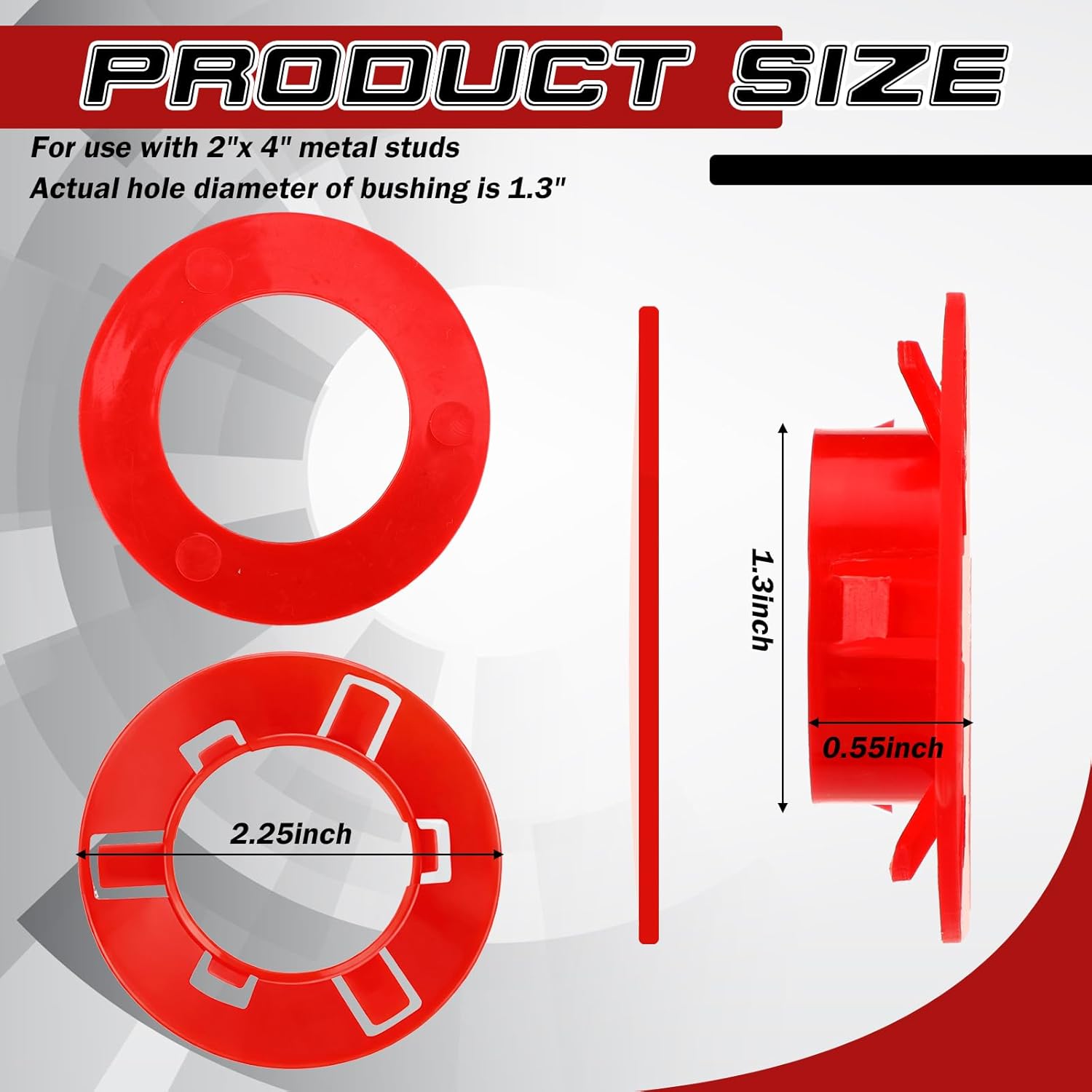 Lounsweer 300 Pcs Red Plastic Bushing for 2 x 4 Inch Metal Stud, Grommet Protector with Stud, Corrosion and Rust Proof, Protect Wire Insulation from Sharp Metal Edges, Allows Smooth Wire Pulling