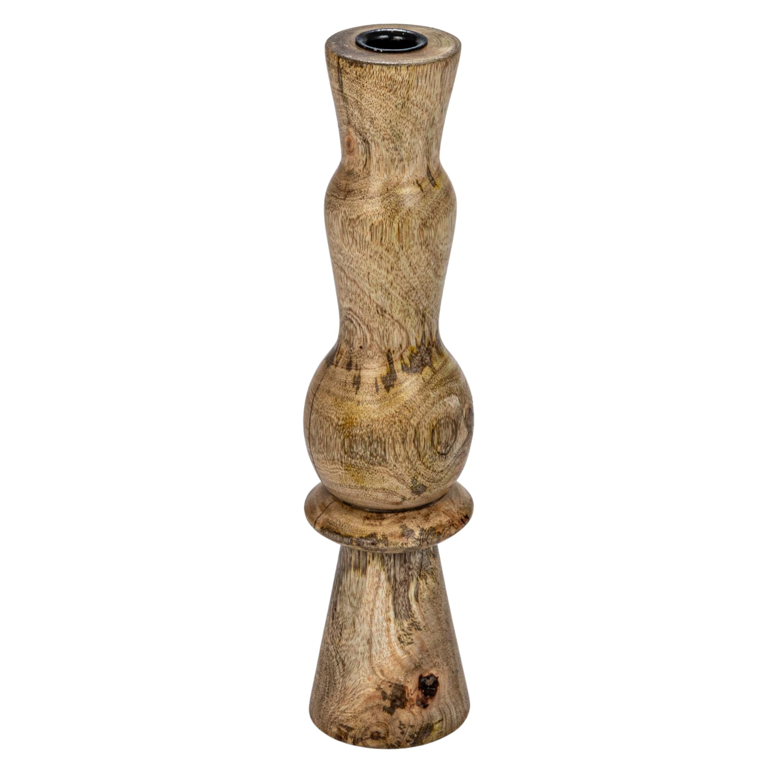 Bloomingville Round Wood Hand-Carved Taper Candle Holder, Natural