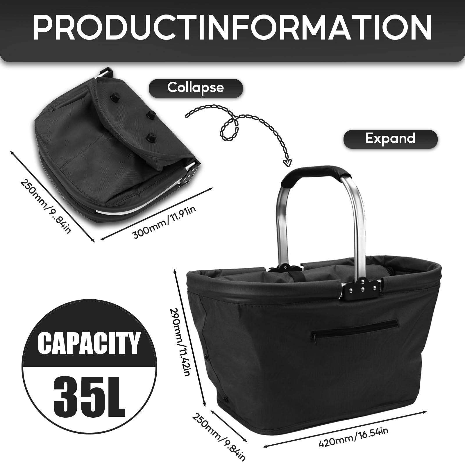 Cestino per Picnic Pieghevole 25L,Cestino Per la Termico per Alimenti Freddi con Coperchio,Frigo portatile per scatola da picnic in tessuto Oxford,Borsa termica per Shopping, Spiaggia, Escursioni