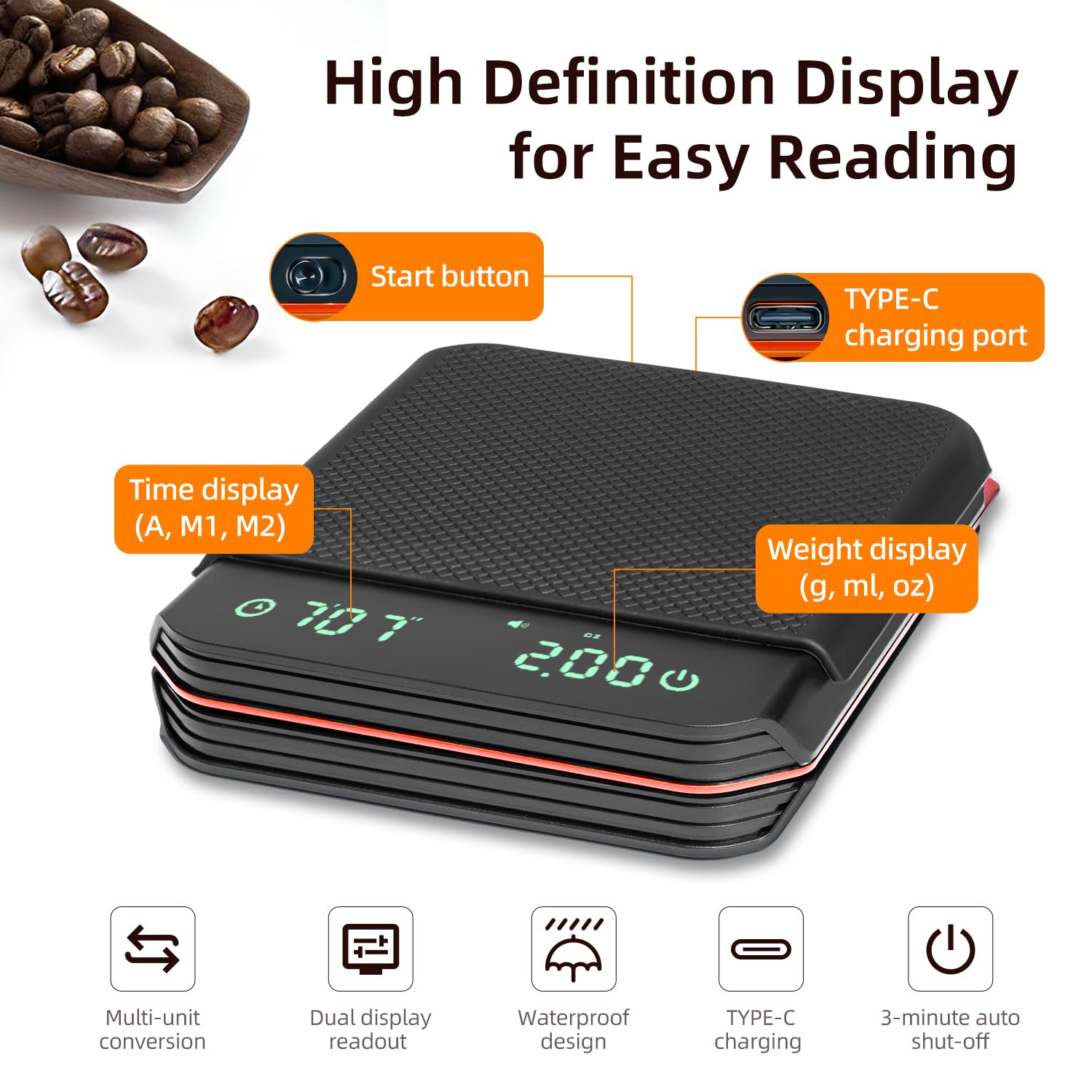 Bilancia Da Caffè Con Timer, Bilancia Da Cucina Digitale Ricaricabile