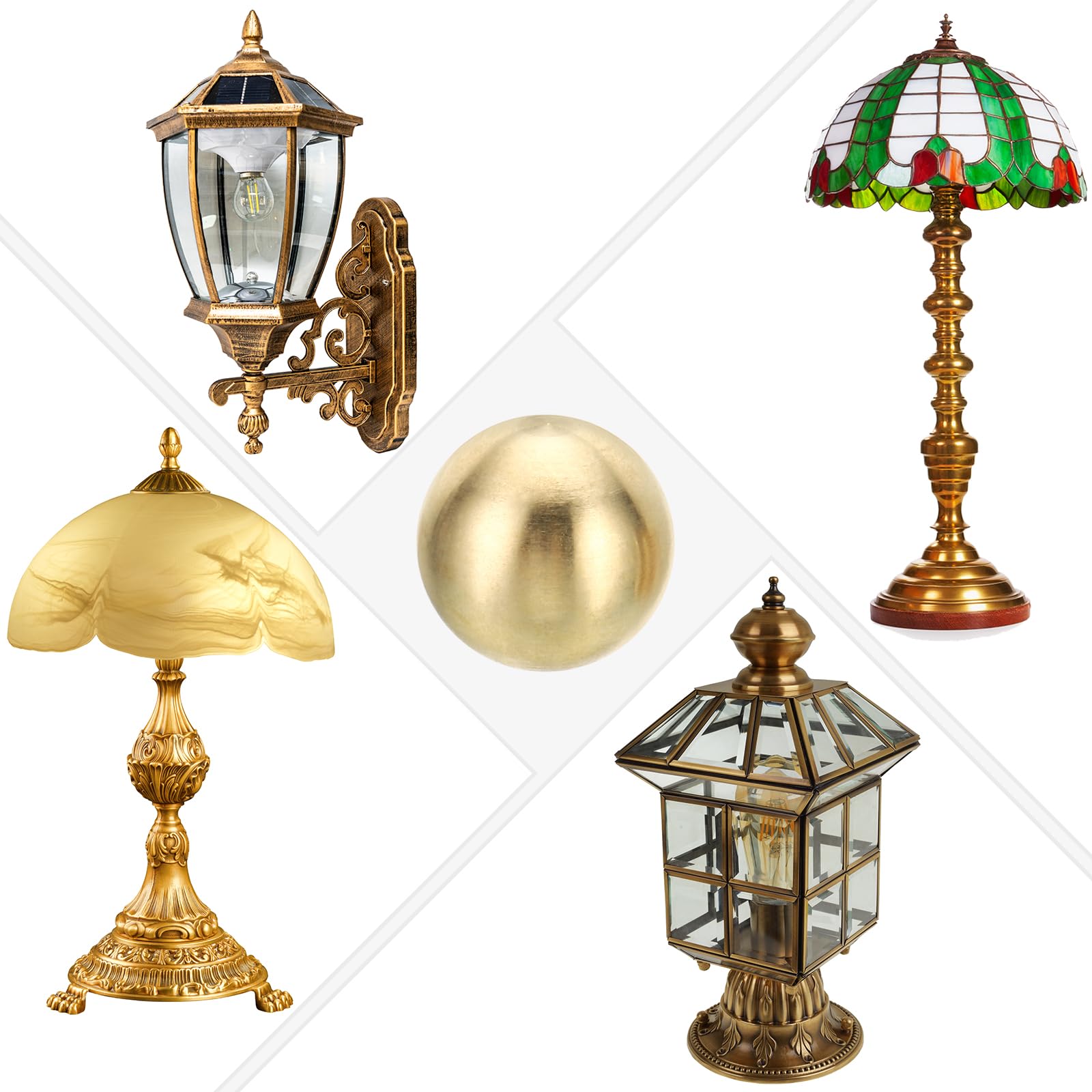 PATIKIL 25mm Pomelli Sfera per Lampade, 1 Set Dadi a Testa Bombata Ottone Massiccio per Paralume, con Adattatore Riduzione Ottone per Lampade Tavolo e Terra
