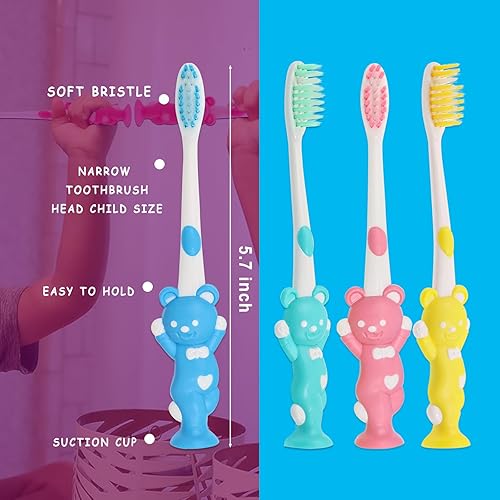 Miniatura 2 de Gisdo 60 cepillos de dientes manuales para niños pequeños envueltos individualmente, cepillo de dientes para niños a partir de 2 años, cepillo de