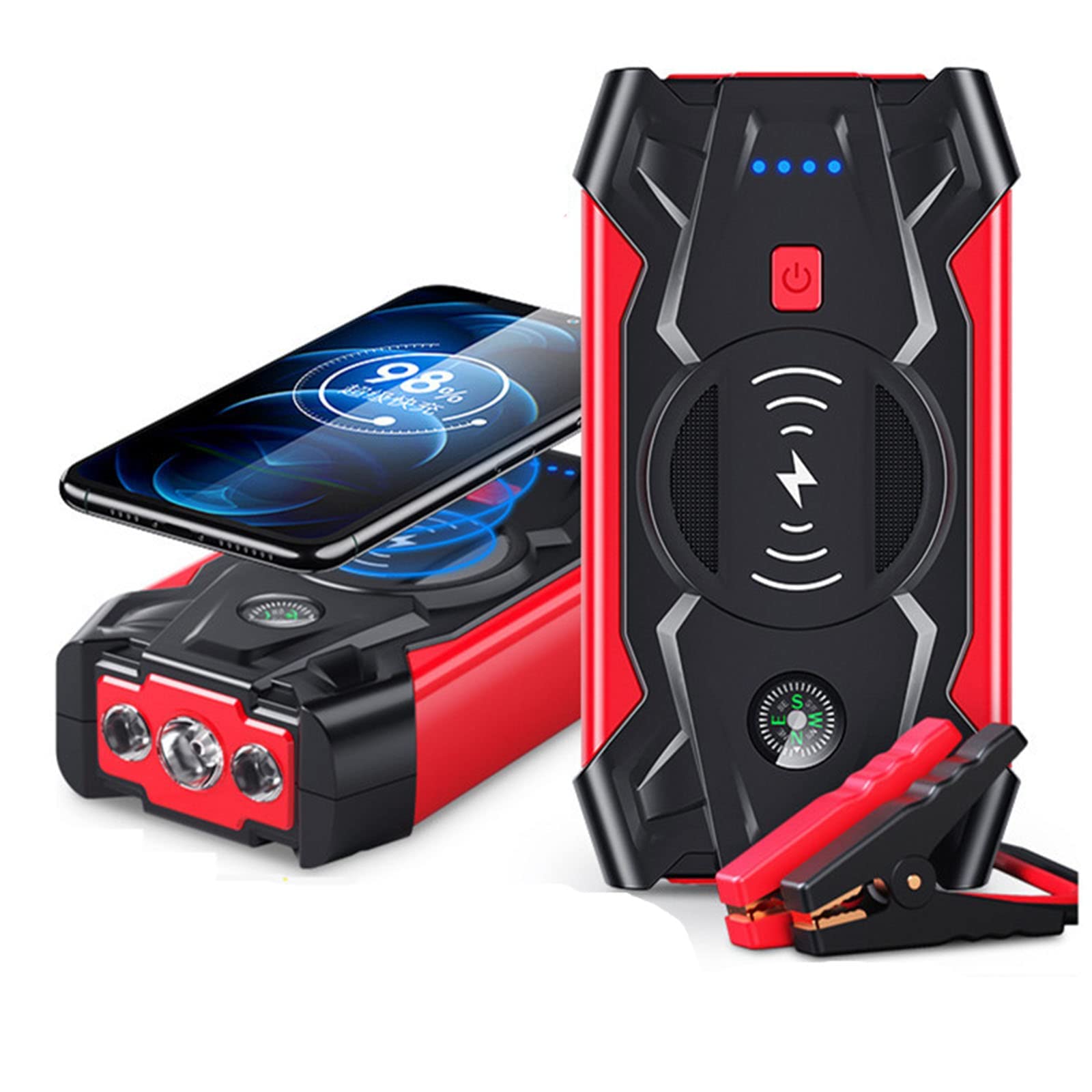 Arrancador para automóvil Cargador de batería portátil para automóvil Arranque de Emergencia Kit de Herramientas de Banco de energía Carga inalámbrica, Iluminación de Emergencia