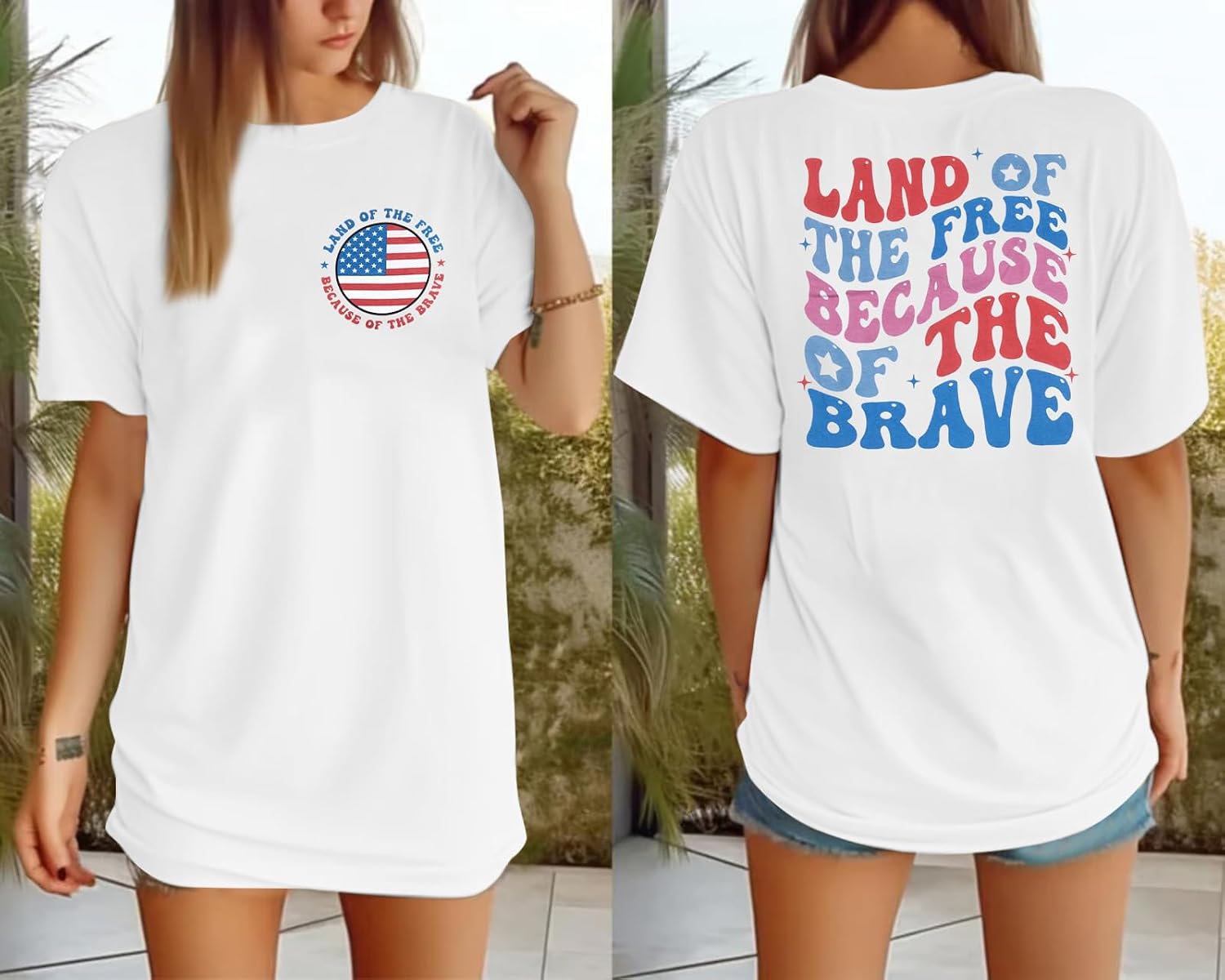 America Shirts for Women Land of The Free Because of The Brave Shirt USA Patriotic Tee 4th of July Outfit Oversized T-Shirt