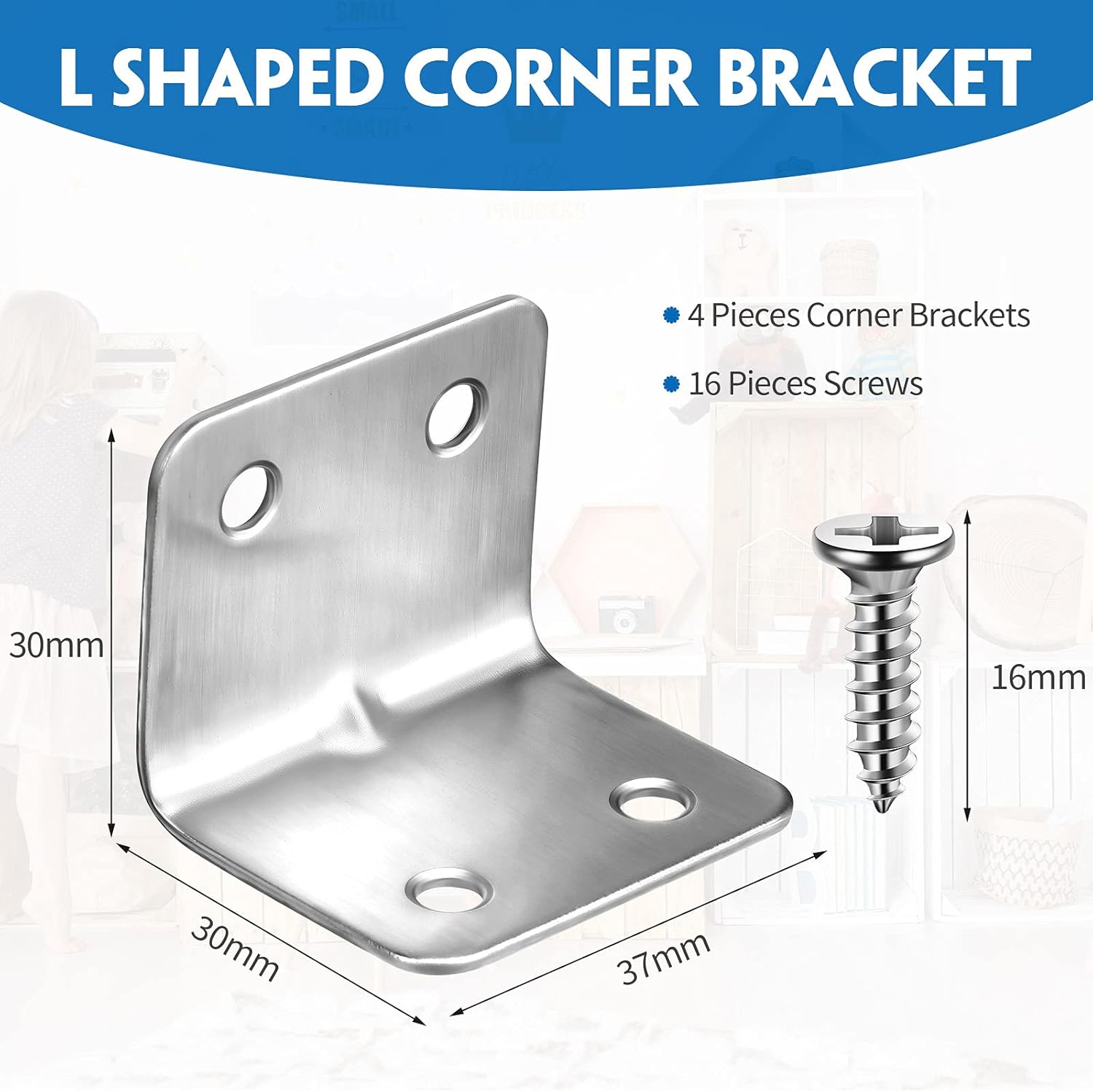 4 Pieces Corner Braces Brackets, L Shaped Stainless Steel Corner ...