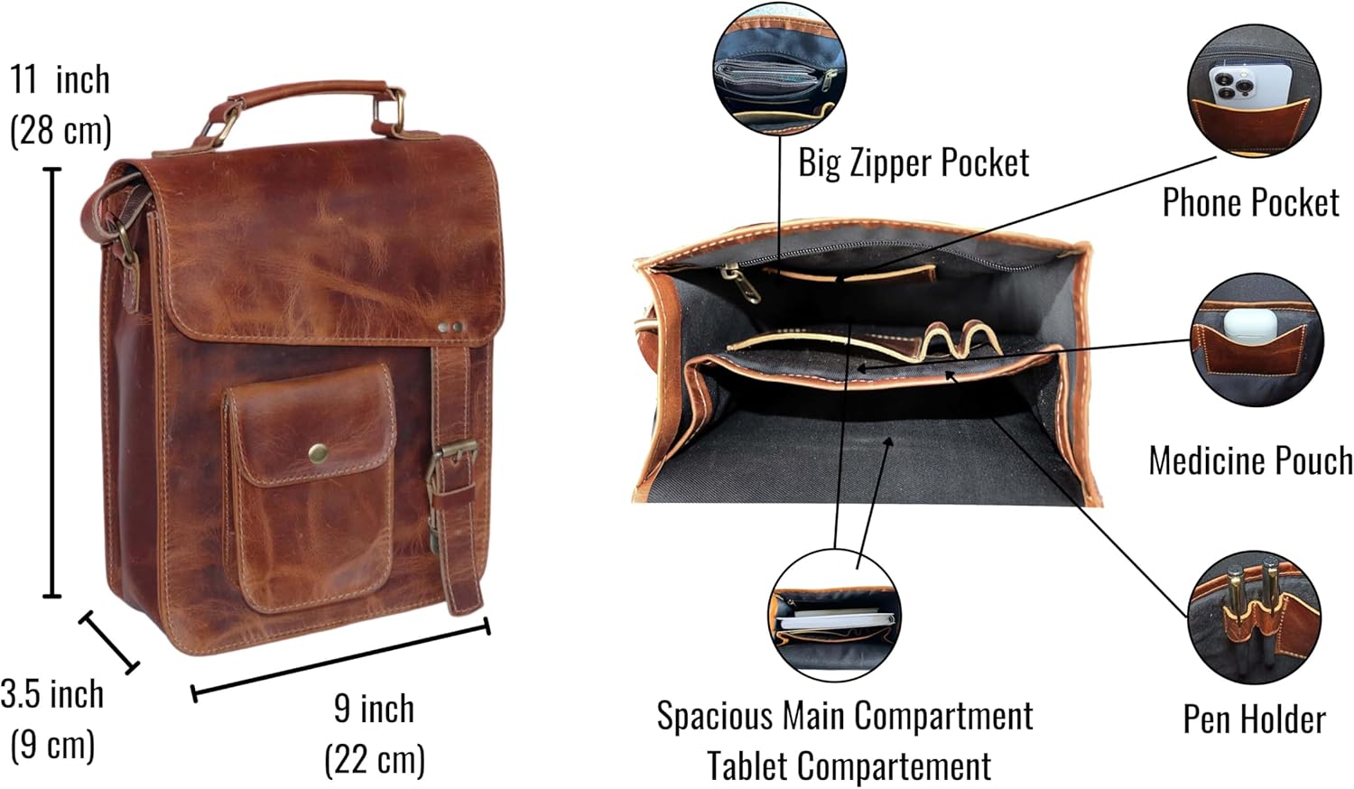 Leather messenger bag shoulder bag cross body vintage messenger bag for women & men satchel man purse - Image 4