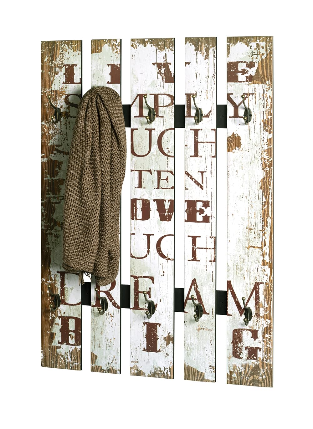 HAKU Appendiabiti da parete motivo, vintage, MDF, metallo - Dim. L 65 cm x A 100 cm x P 9 cm, Stile Industriale